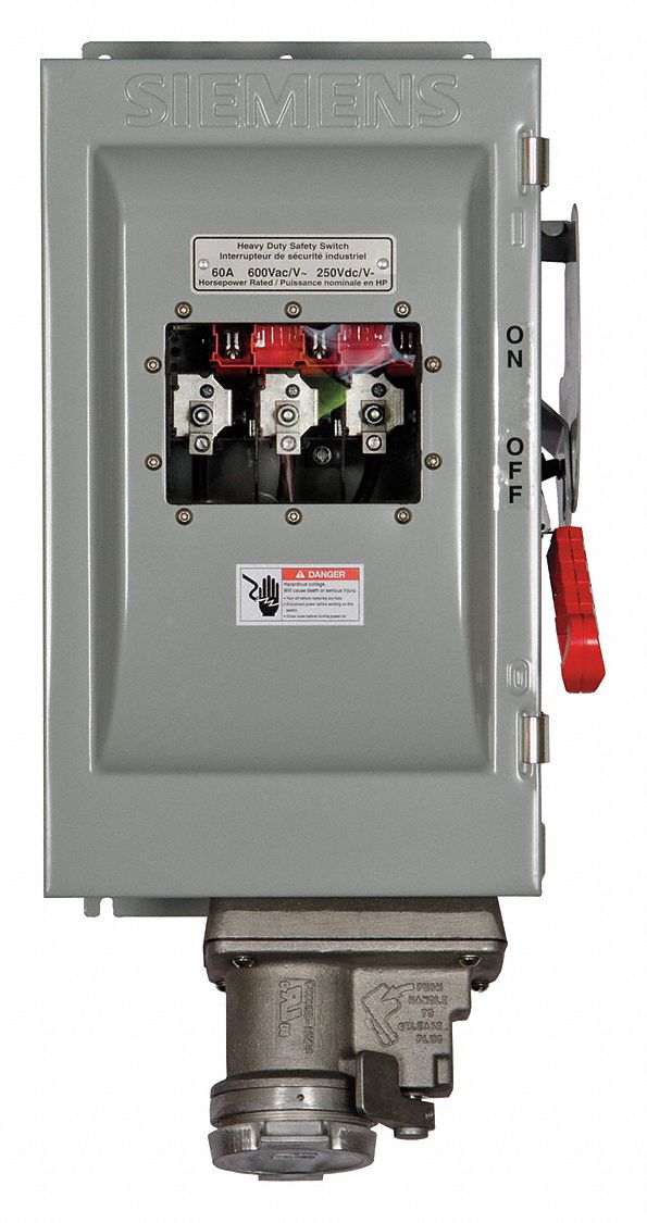 Safety Switch: Non-Fusible, 60 A, Three Phase, 600V AC, Galvanized Steel, Indoor