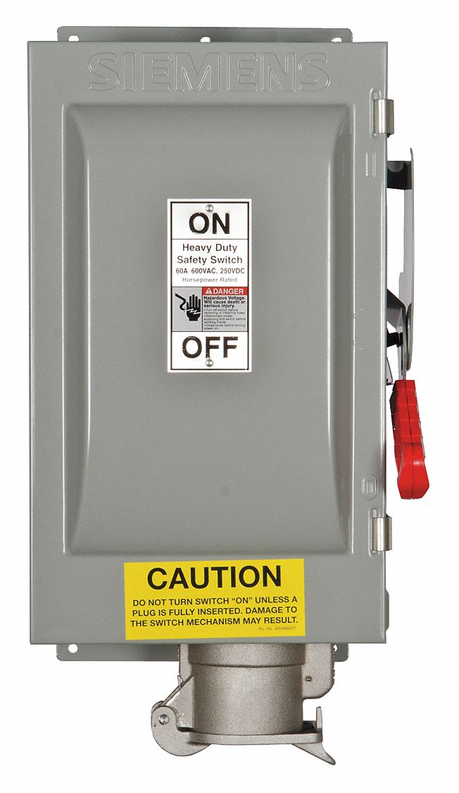 Safety Switch: Fusible, 60 A, Three Phase, 600V AC, Galvanized Steel, Indoor