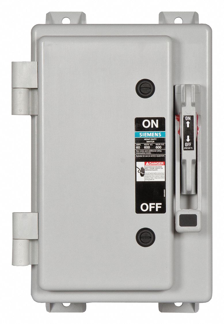Safety Switch: Fusible, 60 A, Three Phase, 600V AC, Non-Metallic, Indoor/Outdoor