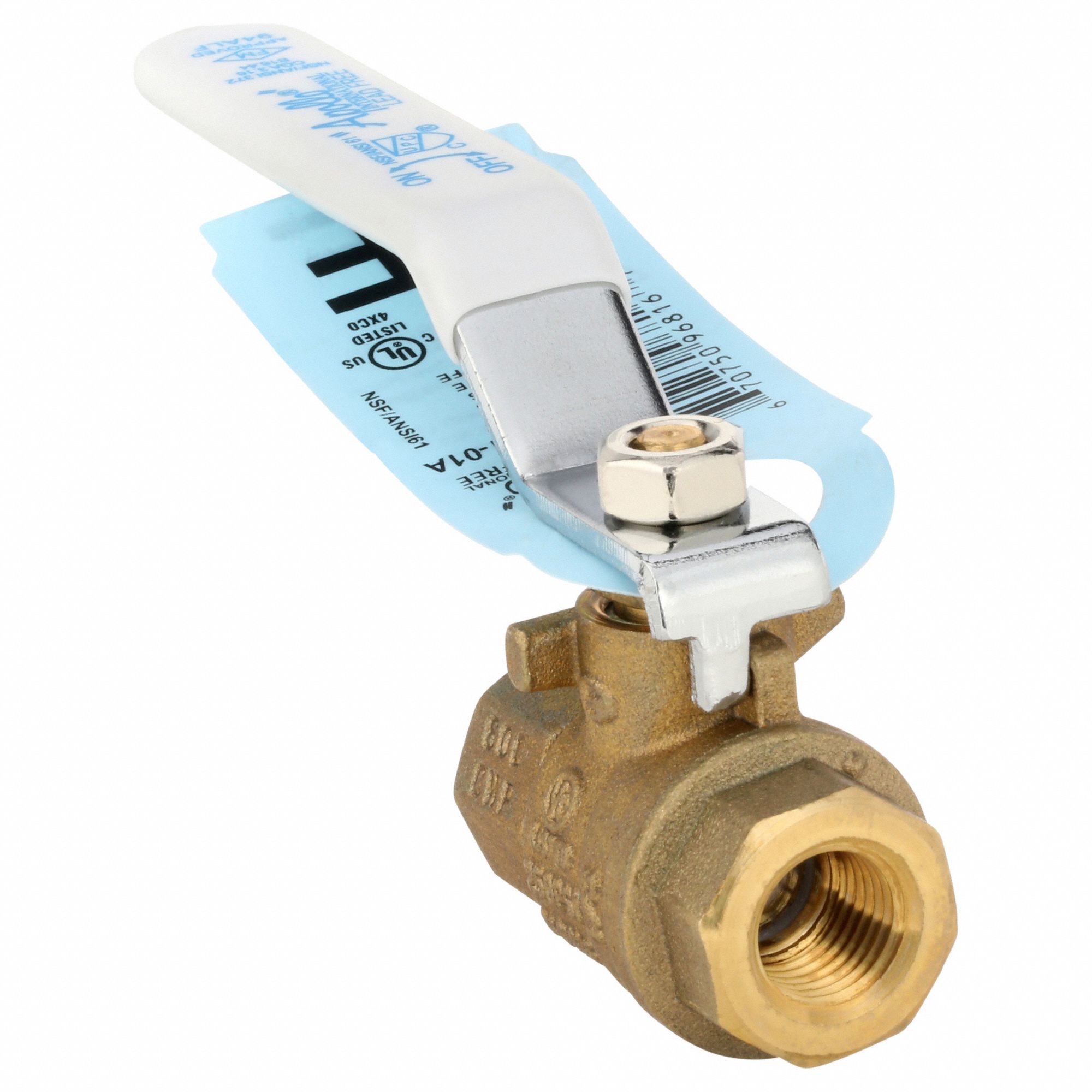 Manual Two-Way Ball Valve: 1/4 in, Brass, Straight, FNPT x FNPT, 600 psi Max. Pressure (CWP)