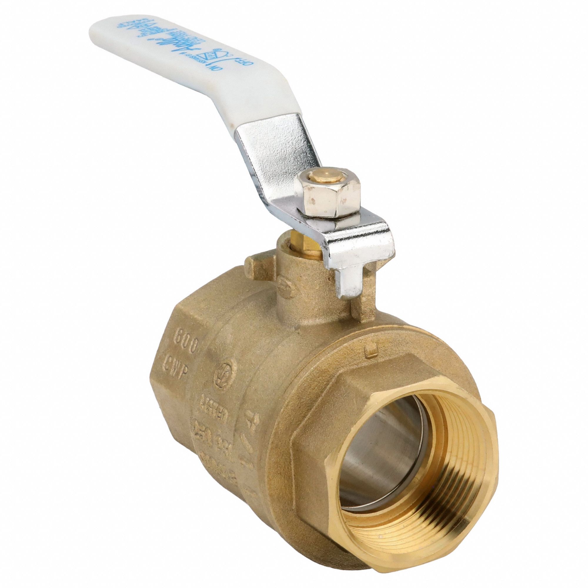 Manual Two-Way Ball Valve: 1 1/4 in, Brass, Straight, FNPT x FNPT, Full Port Ball Port