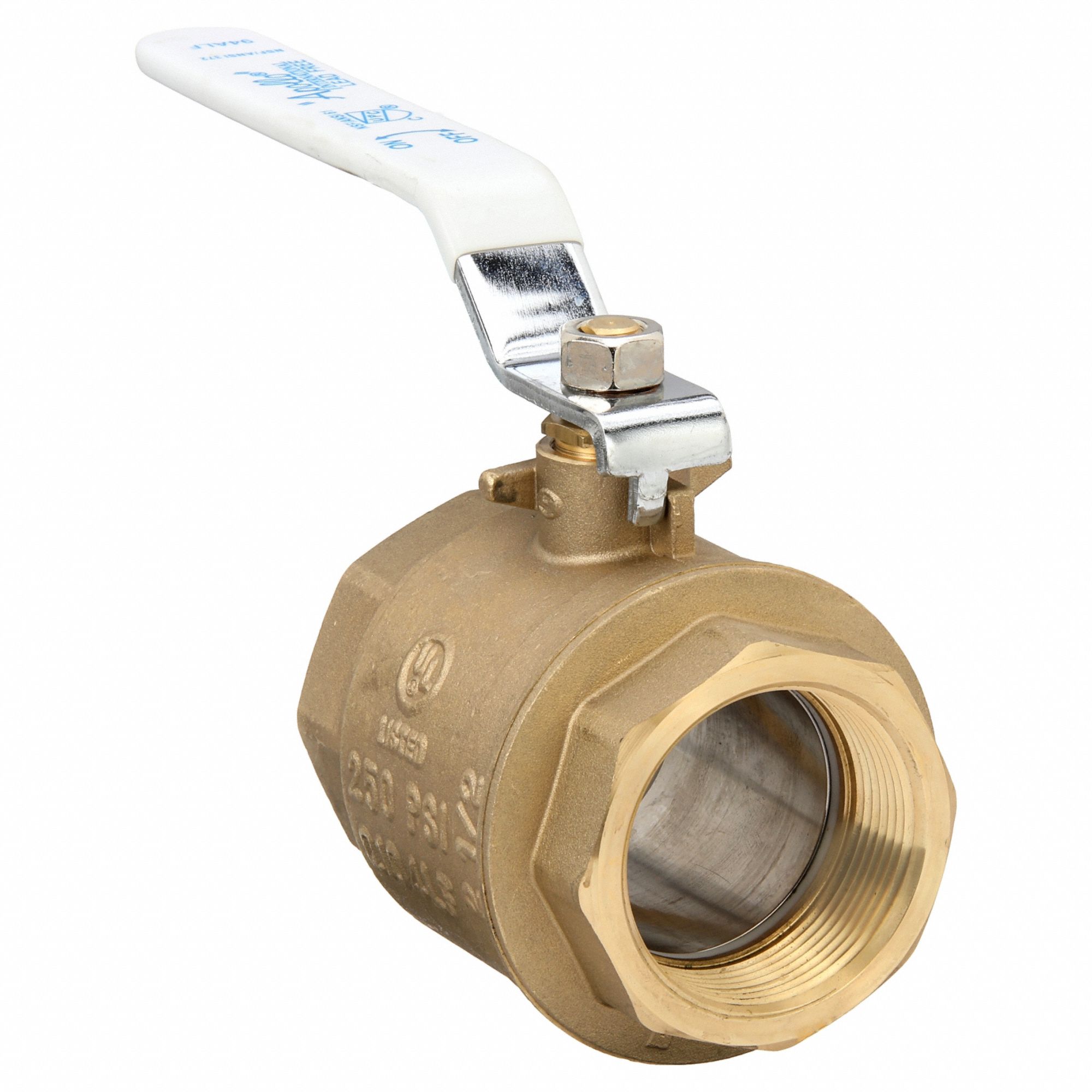 Manual Two-Way Ball Valve: 2 1/2 in, Brass, Straight, FNPT x FNPT, Full Port Ball Port