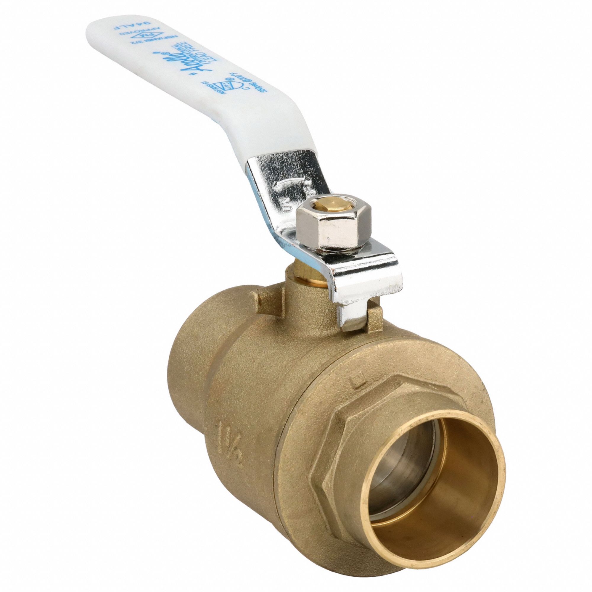 Manual Two-Way Ball Valve: 1 1/2 in, Brass, Straight, Sweat x Sweat, Full Port Ball Port