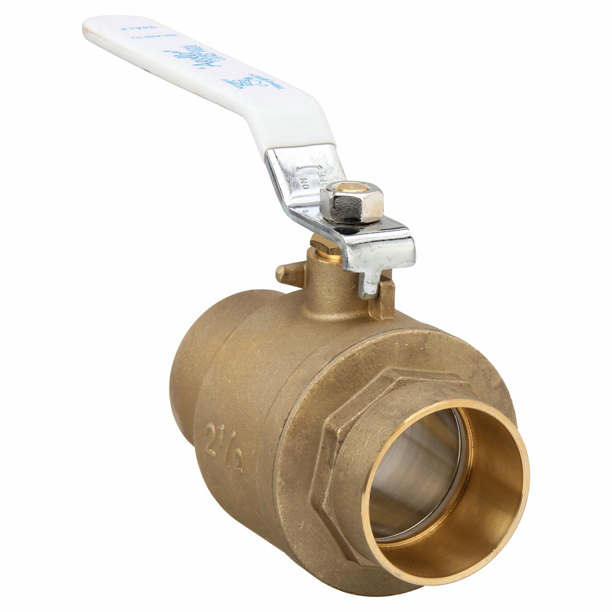 Manual Two-Way Ball Valve: 2 1/2 in, Brass, Straight, Sweat x Sweat, Full Port Ball Port