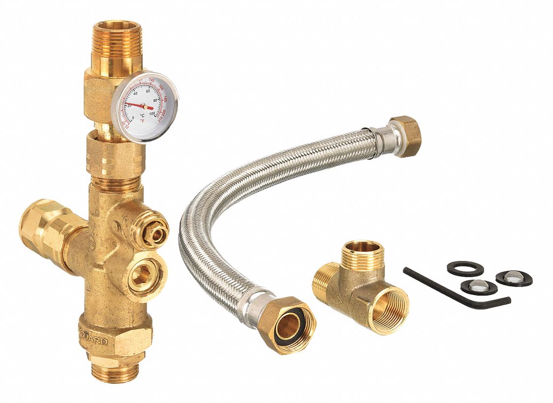 THERMOSTATIC MIXING VALVE: ¾ IN INLET CONNECTION SIZE, ¾ IN OUTLET CONNECTION SIZE