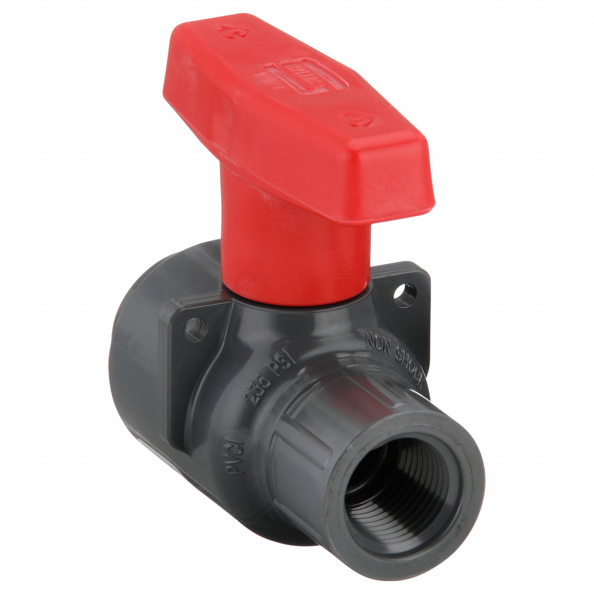 Manual Two-Way Ball Valve: 1/2 in, PVC, Straight, FNPT x FNPT, 235 psi Max. Pressure (CWP)