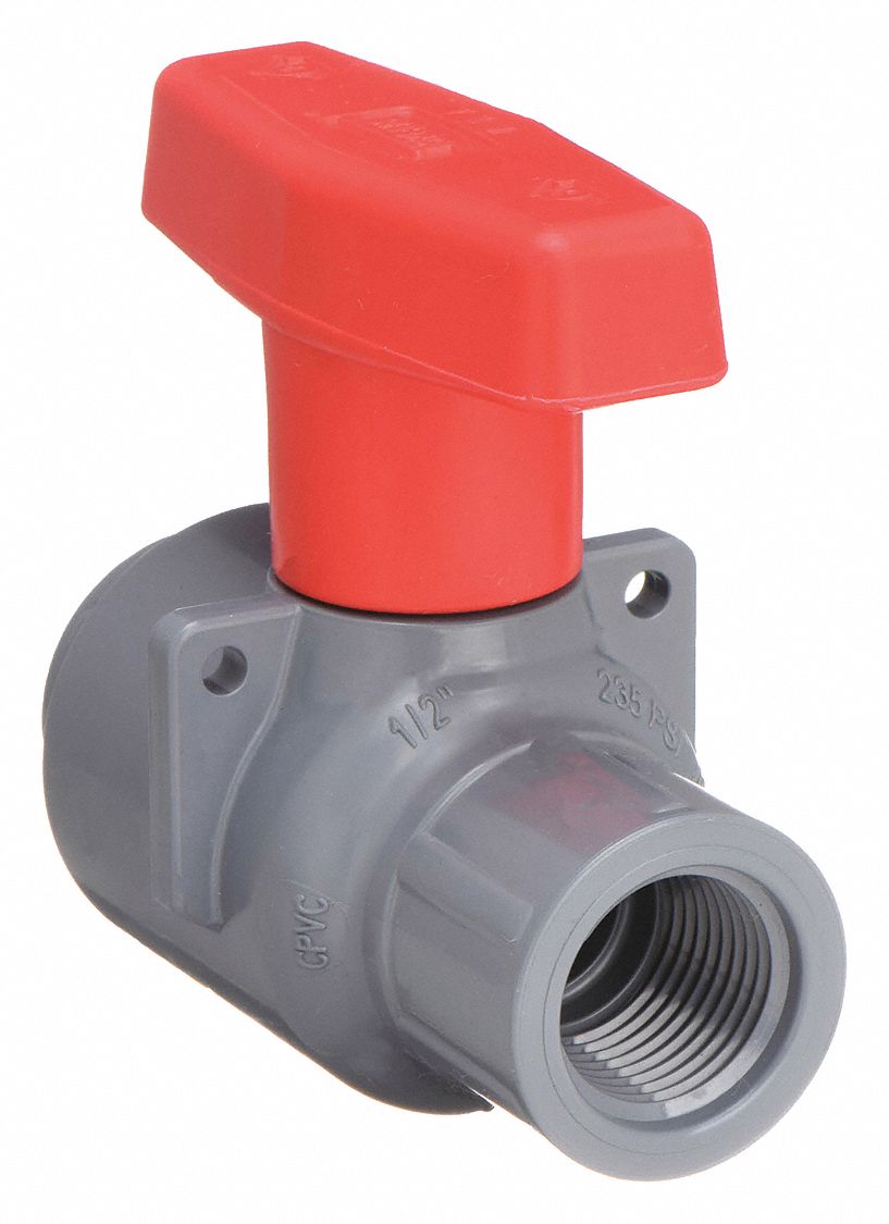 MANUAL TWO-WAY BALL VALVE: ½ IN, PVC, STRAIGHT, FNPT X FNPT, 235 PSI MAX. PRESSURE (CWP)