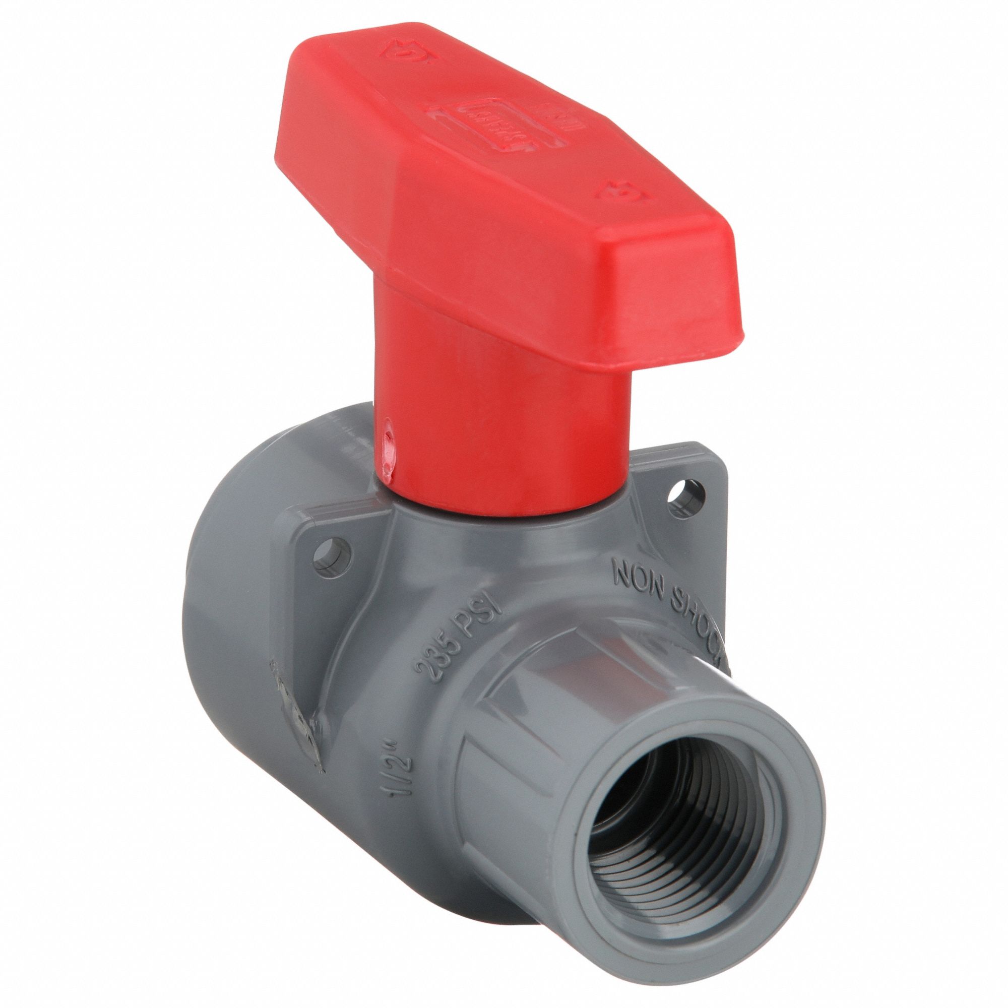 Manual Two-Way Ball Valve: 1/2 in, CPVC, Straight, 235 psi Max. Pressure (CWP), One-Piece