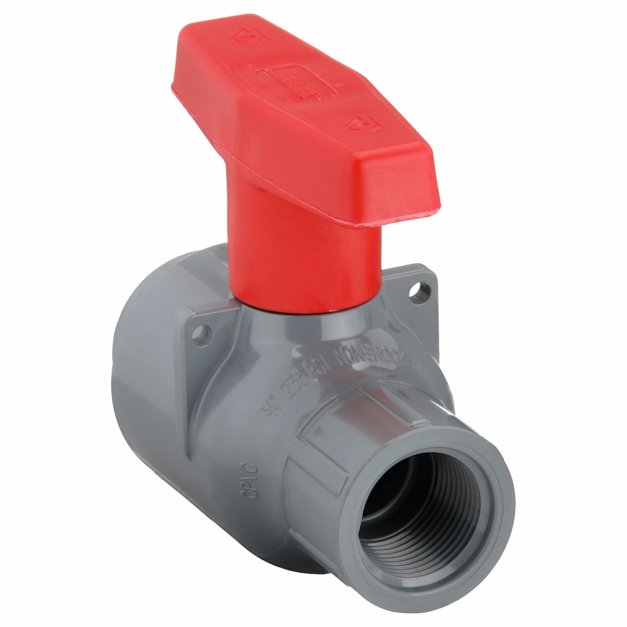 Manual Two-Way Ball Valve: 3/4 in, CPVC, Straight, 235 psi Max. Pressure (CWP), One-Piece
