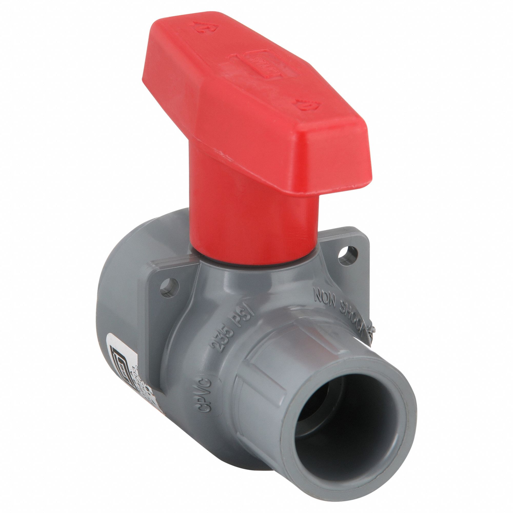 Manual Two-Way Ball Valve: 1/2 in, CPVC, Straight, Socket x Socket, Std Port Ball Port, Tee