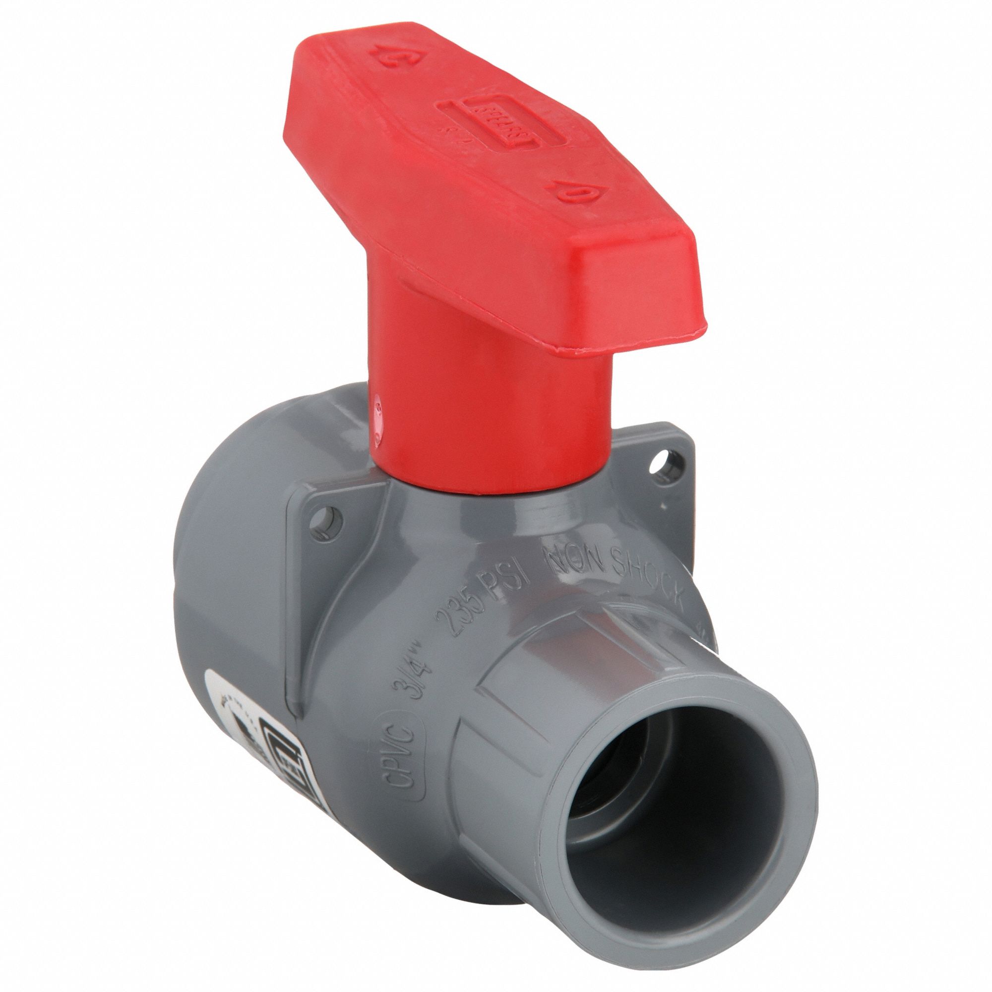Manual Two-Way Ball Valve: 3/4 in, CPVC, Straight, Socket x Socket, Std Port Ball Port, Tee