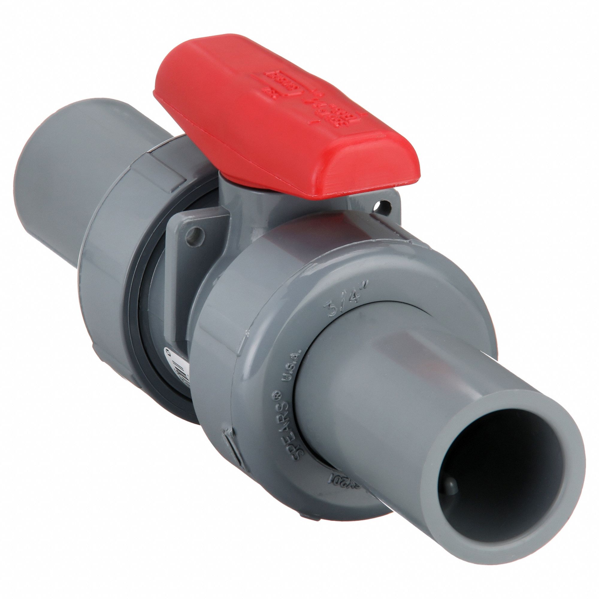 Manual Two-Way Ball Valve: 3/4 in, CPVC, Straight, Socket x Socket, Std Port Ball Port, Tee