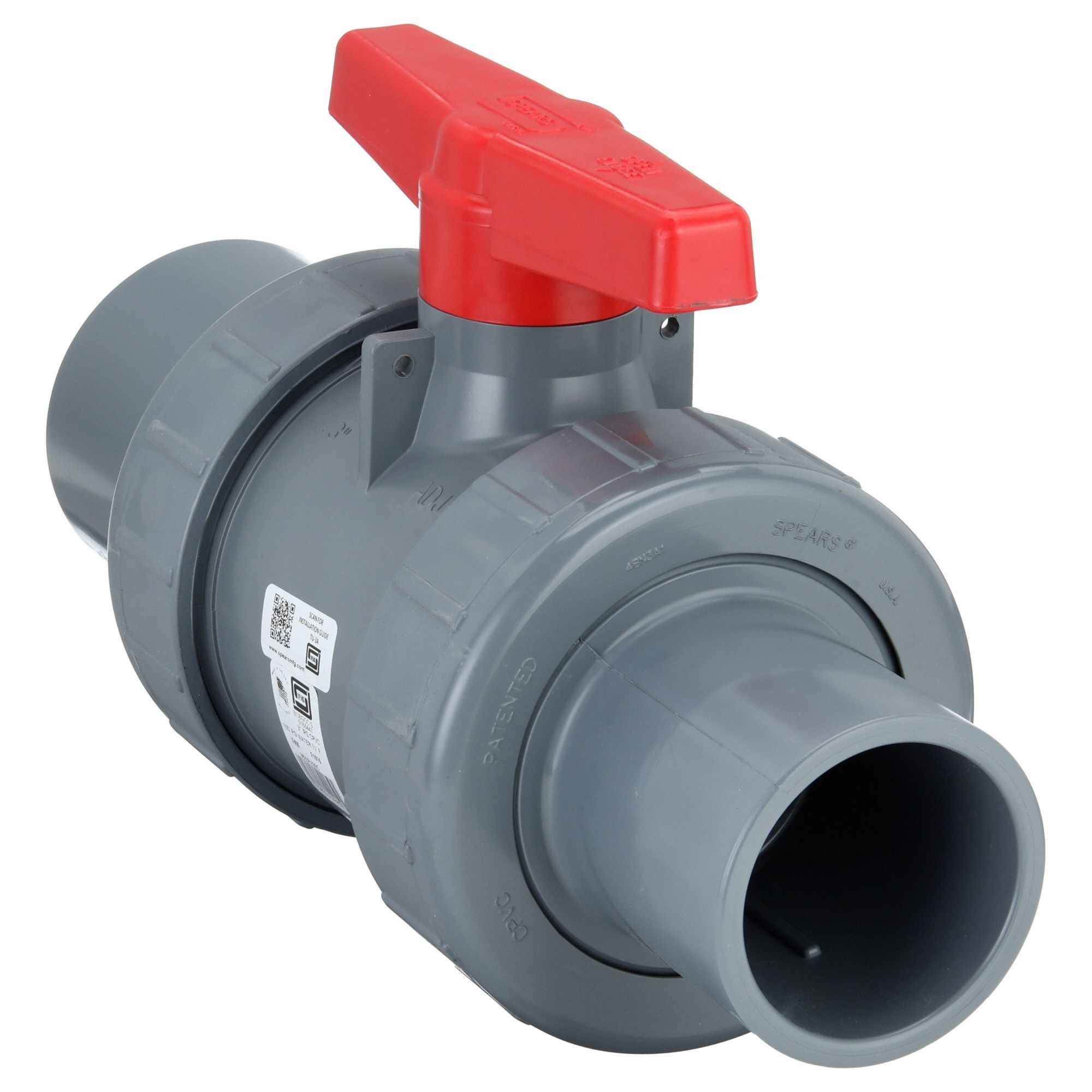 Manual Two-Way Ball Valve: 3 in, CPVC, Straight, Socket x Socket, 235 psi Max. Pressure (CWP)