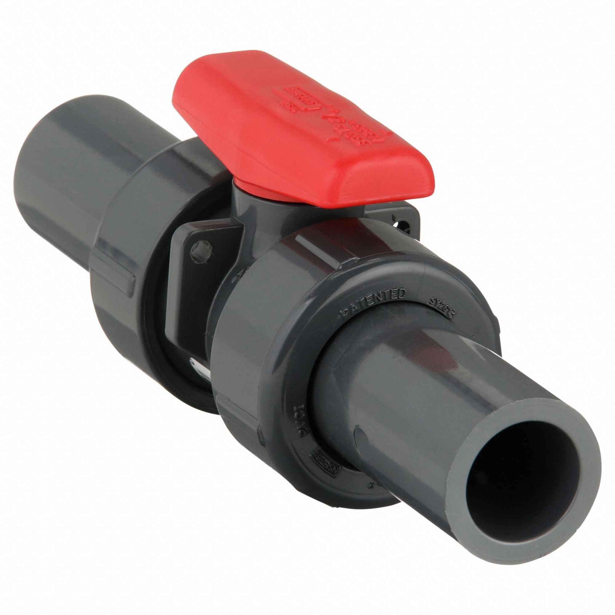 Manual Two-Way Ball Valve: 1/2 in, PVC, Straight, Socket x Socket, Std Port Ball Port, Tee