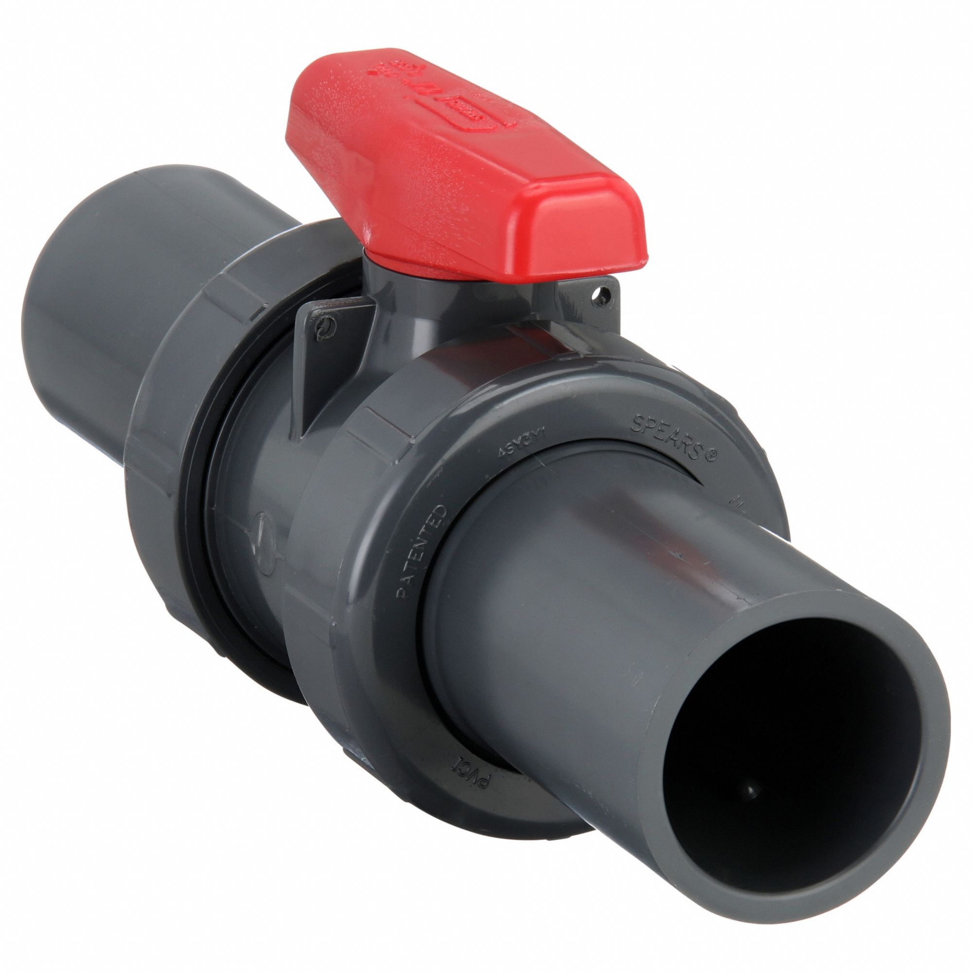 Manual Two-Way Ball Valve: 1 1/2 in, PVC, Straight, Socket x Socket, Full Port Ball Port, Tee
