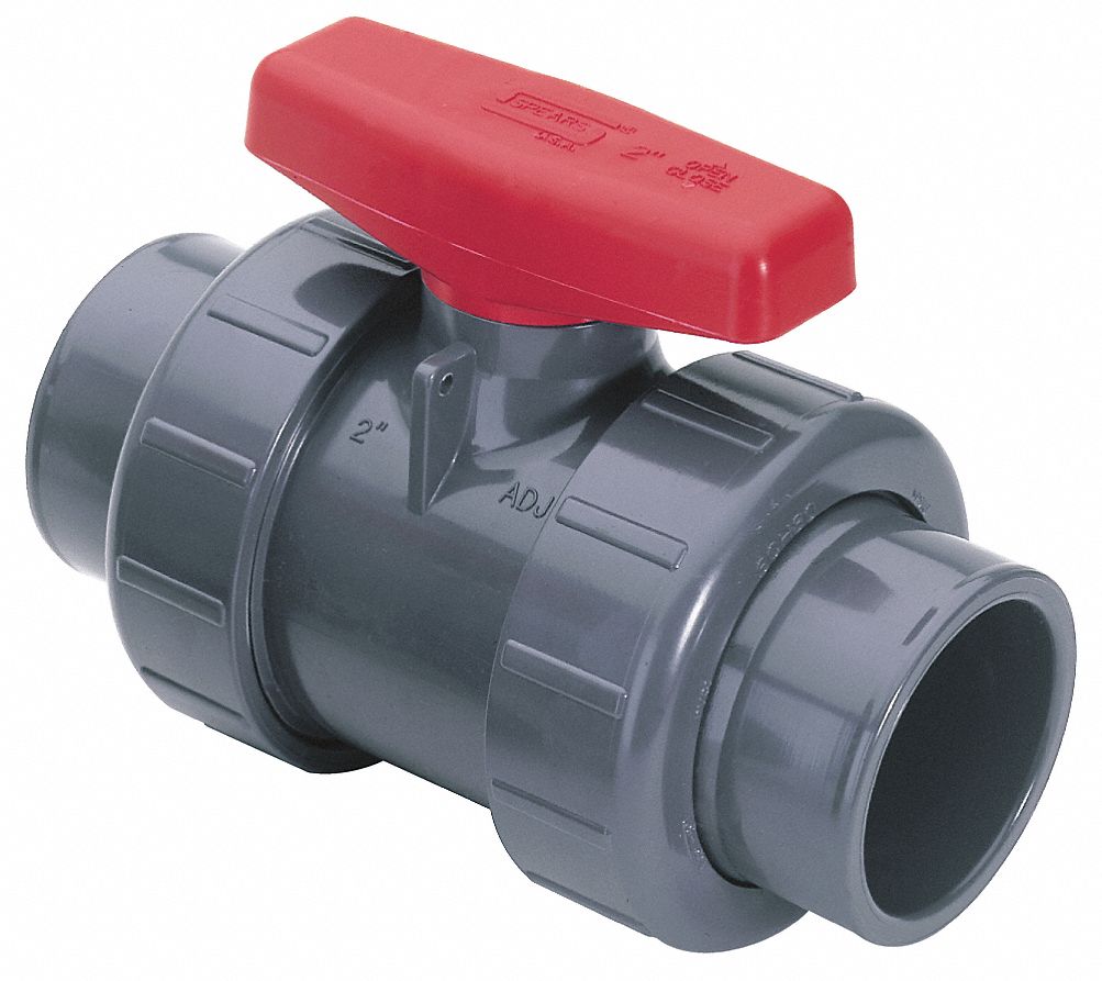 SPEARS Ball Valve, PVC, Inline, 3-Piece, Pipe Size 3", Connection Type