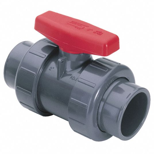 SPEARS Ball Valve, PVC, Inline, 3-Piece, Pipe Size 2 in, Connection