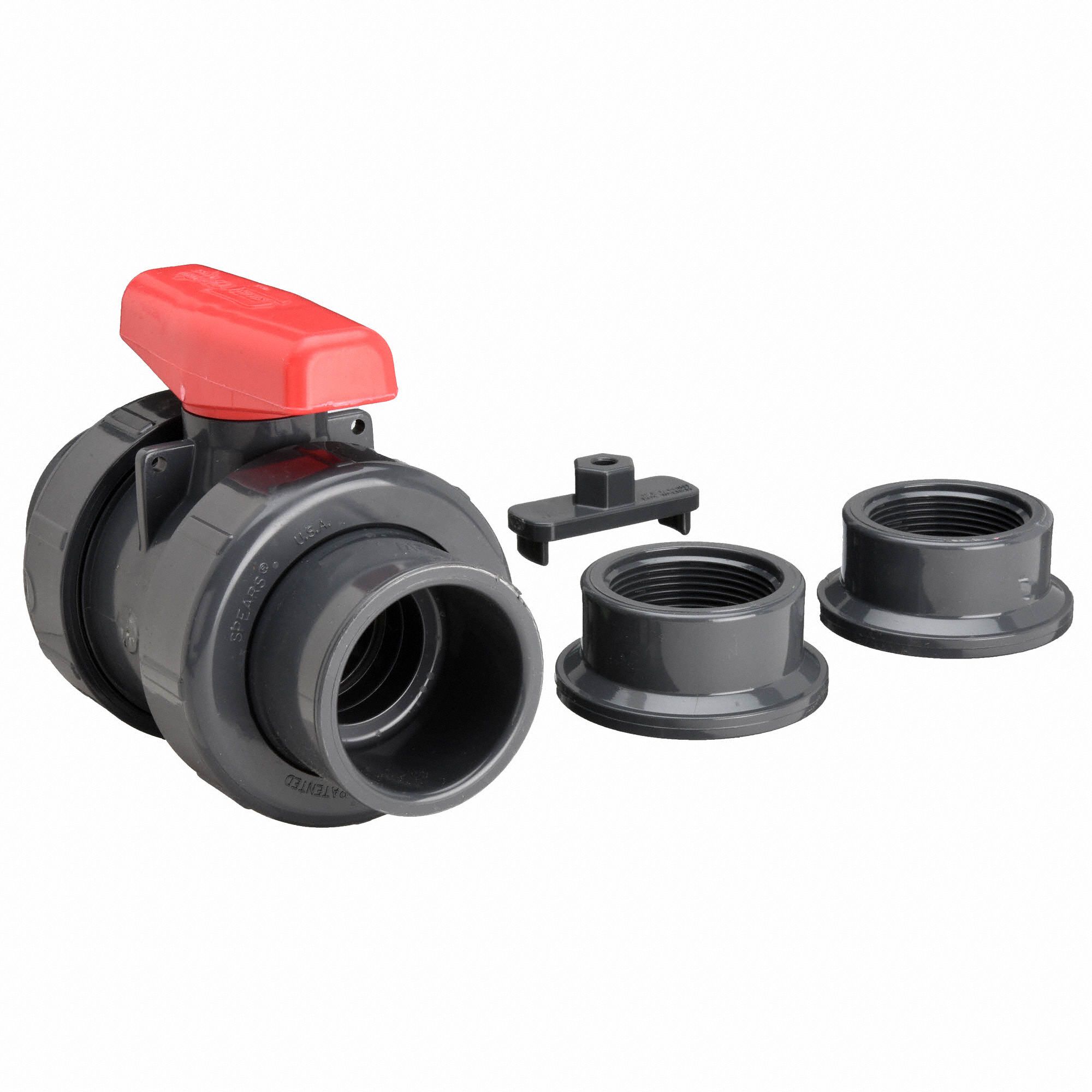 SPEARS Ball Valve, PVC, Inline, 3-Piece, Pipe Size 3/4 in, Connection