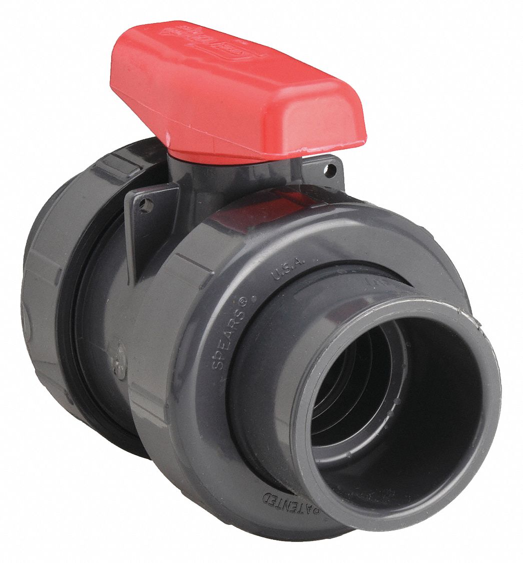 SPEARS Ball Valve, PVC, Inline, 3-Piece, Pipe Size 2 in, Connection