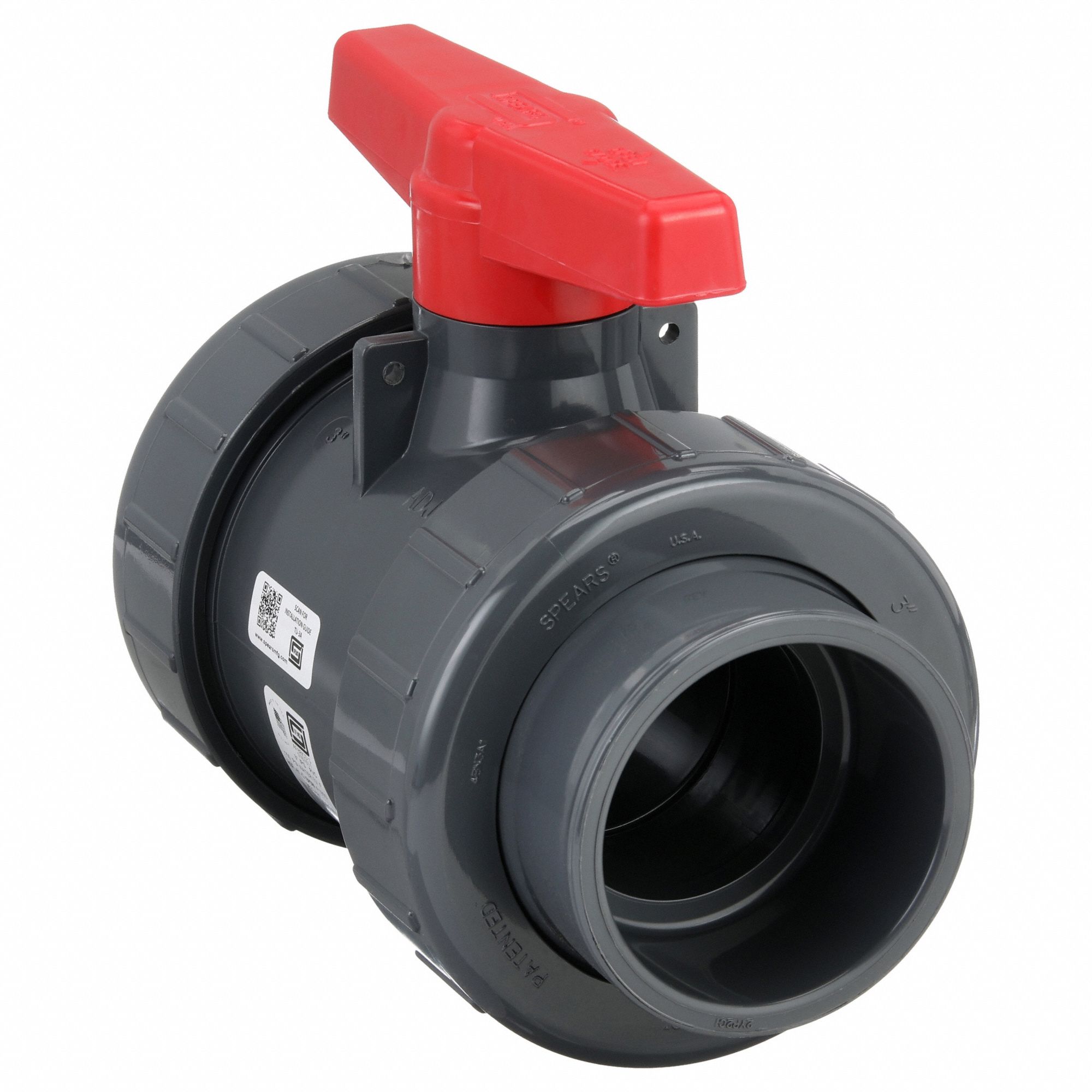 Manual Two-Way Ball Valve: 3 in, PVC, Straight, Socket x Socket, 150 psi Max. Pressure (CWP)