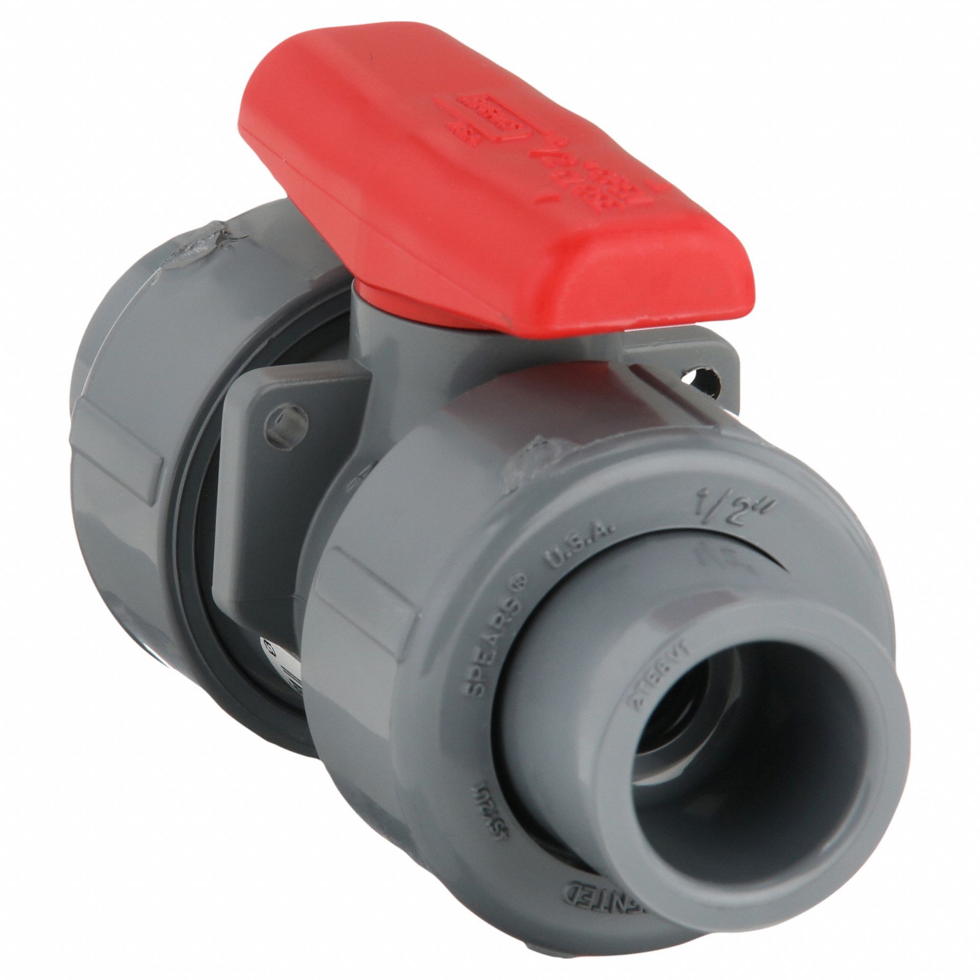 Manual Two-Way Ball Valve: 1/2 in, CPVC, Straight, 235 psi Max. Pressure (CWP), Three-Piece