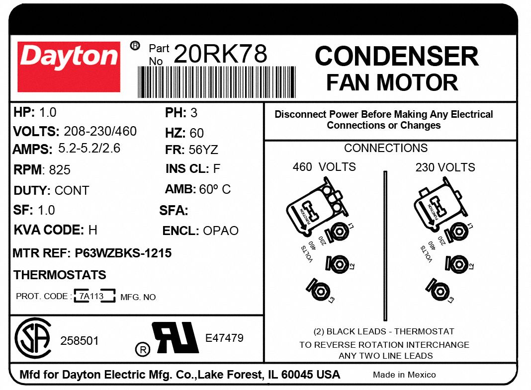 Dayton Condenser Fan Motor Band Mount Open Air Over 1 Hp 825