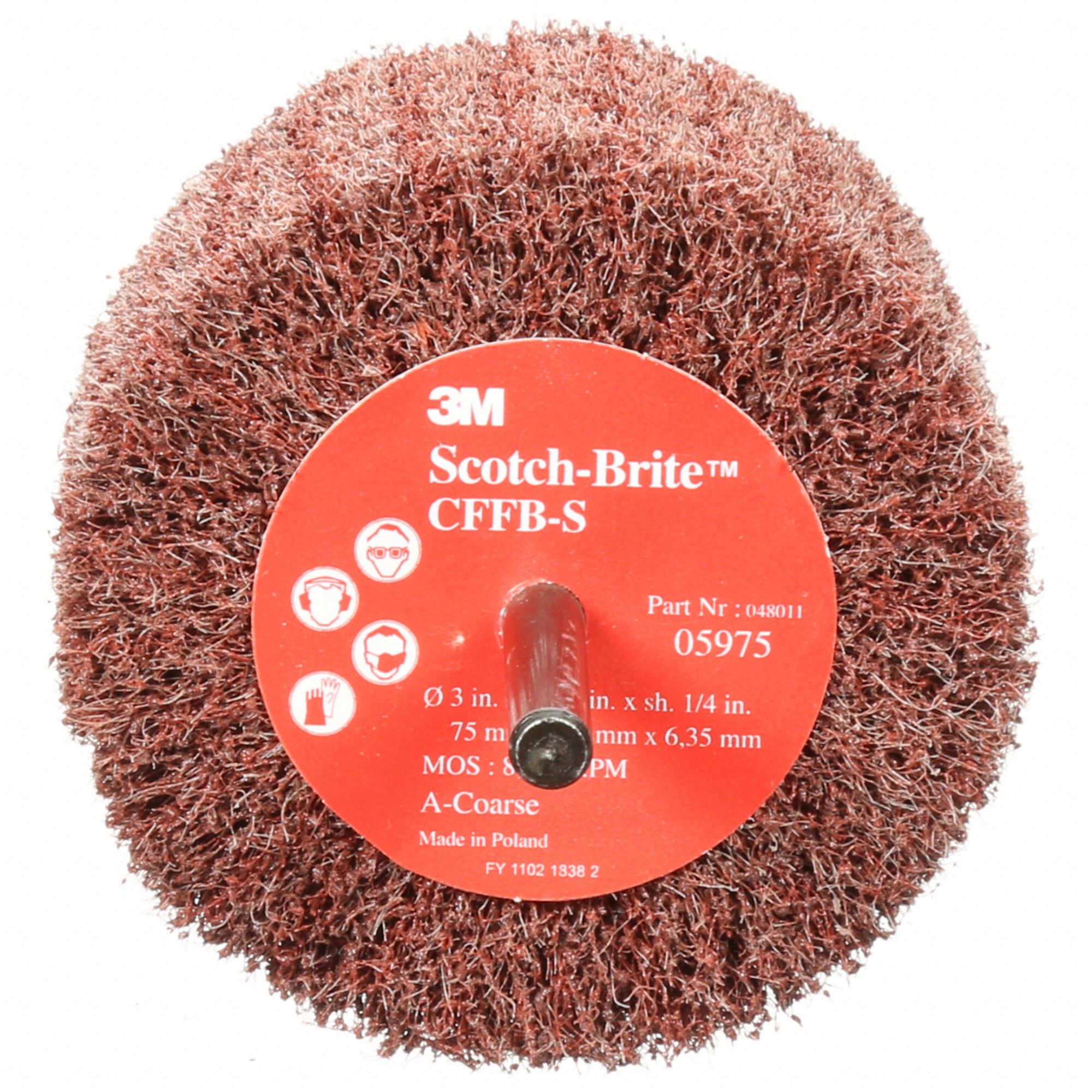 Finishing Flap Brush: 3 in Dia x 1 3/4 in W, 1/4 in Arbor, Aluminum Oxide, 60 Grit