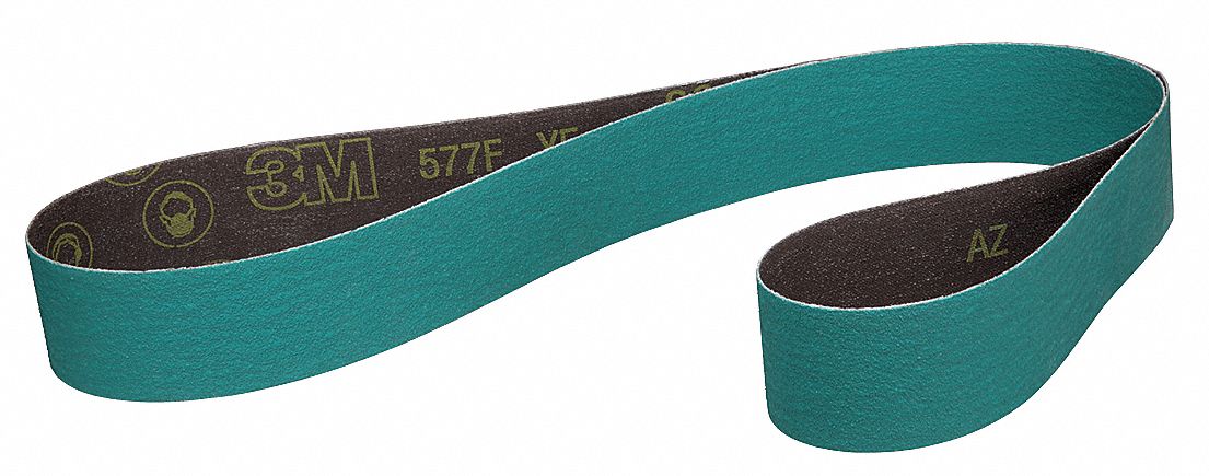 Sanding Belt: 2 in W x 72 in L, Zirconia Alumina, 80 Grit, YF Wt Polyester Backing, 577F