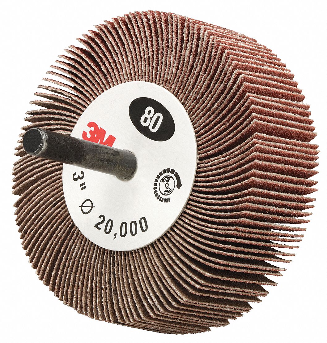 3M Coated, Threaded, Mounted Flap Wheel, Aluminum Oxide, 3 in Diameter