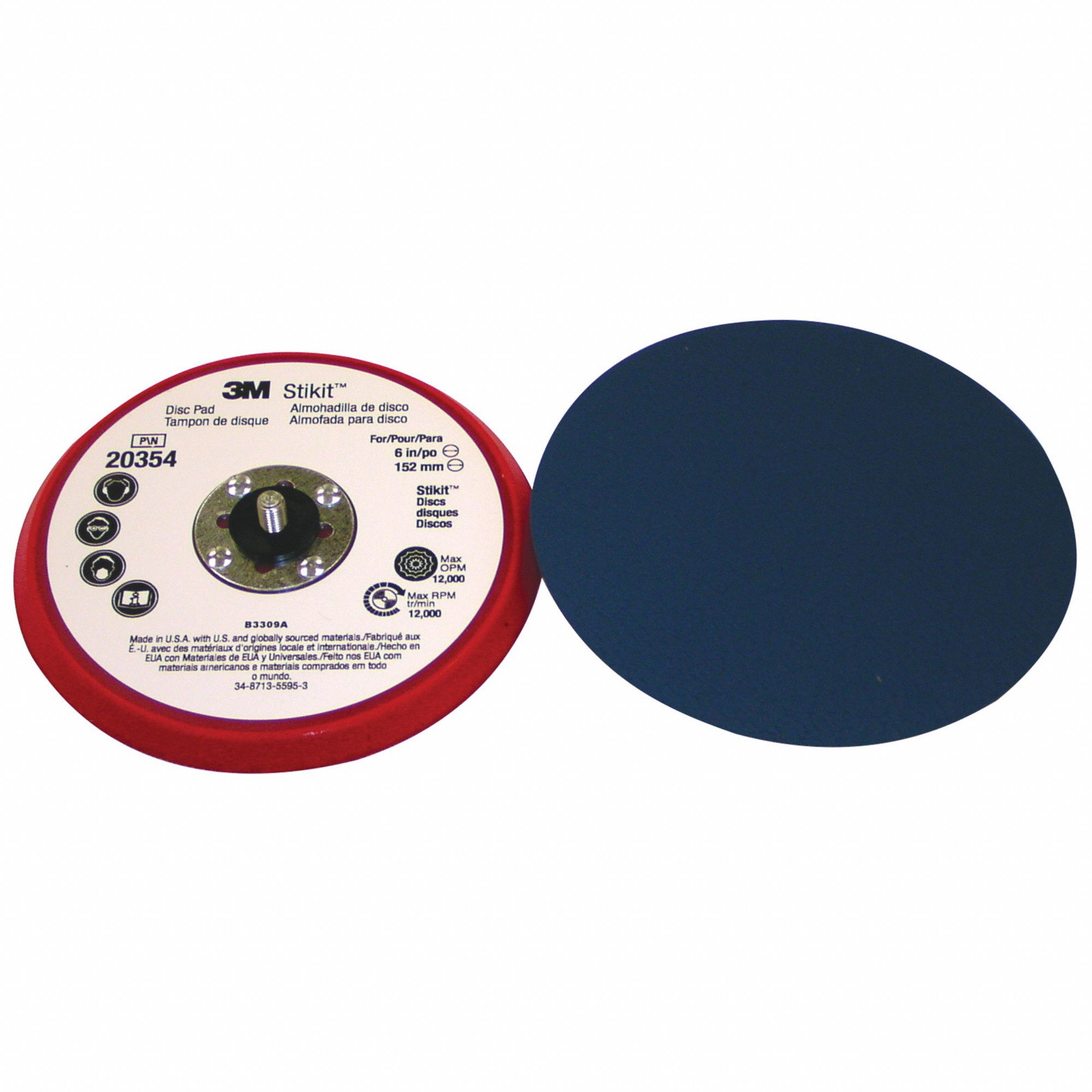 Low Profile PSA Disc Backup Pad: 6 in Dia x 3/8 in T, 5/16"-24 Threaded-Shank, Non-Vacuum