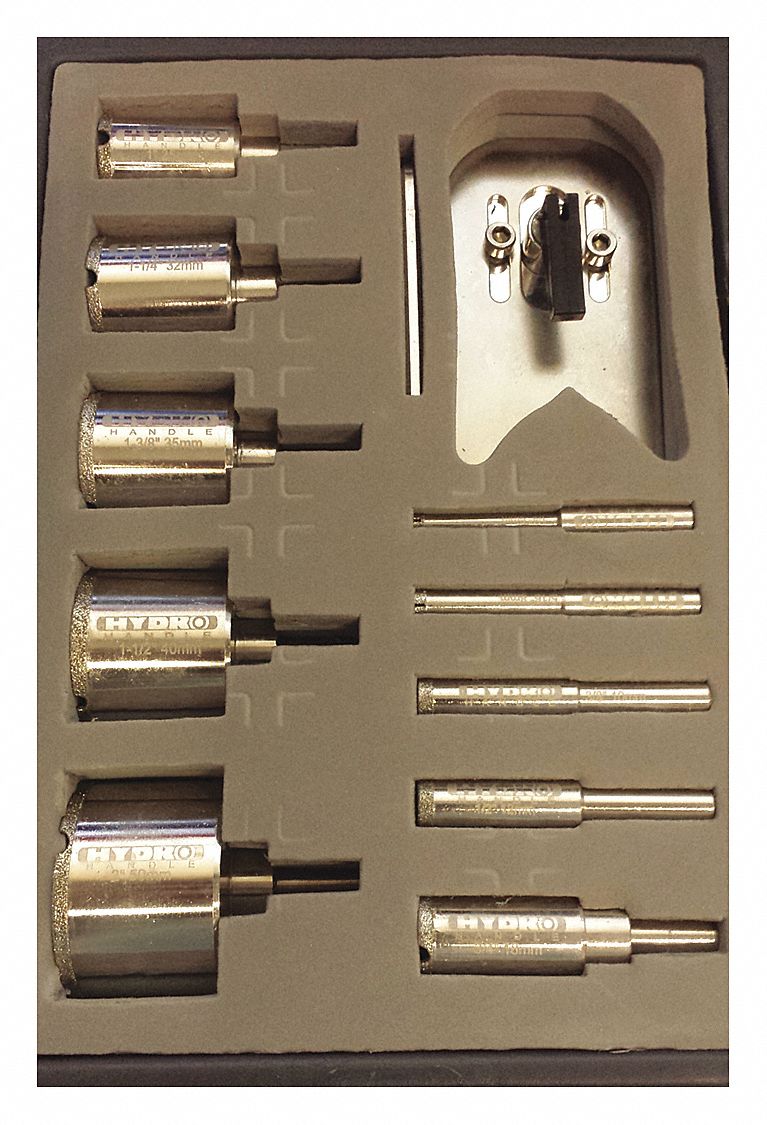 Glass, Tile and Porcelain Drill Bit Set: 2 1/4 in Overall Lg, 5/16 in Shank Dia