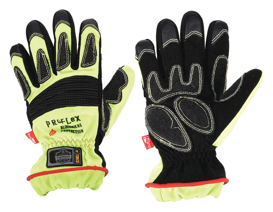Firefighters Gloves, Synthetic Leather Palm Material, Size M, Lime