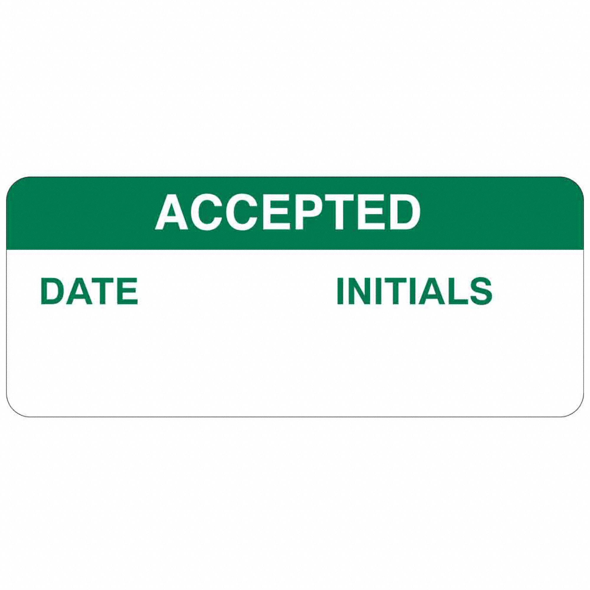Inspection Label: 1 1/2 in Wd, 5/8 in Ht, Green/White, Rectangle, Matte, Polyester, Indoor, 364 PK