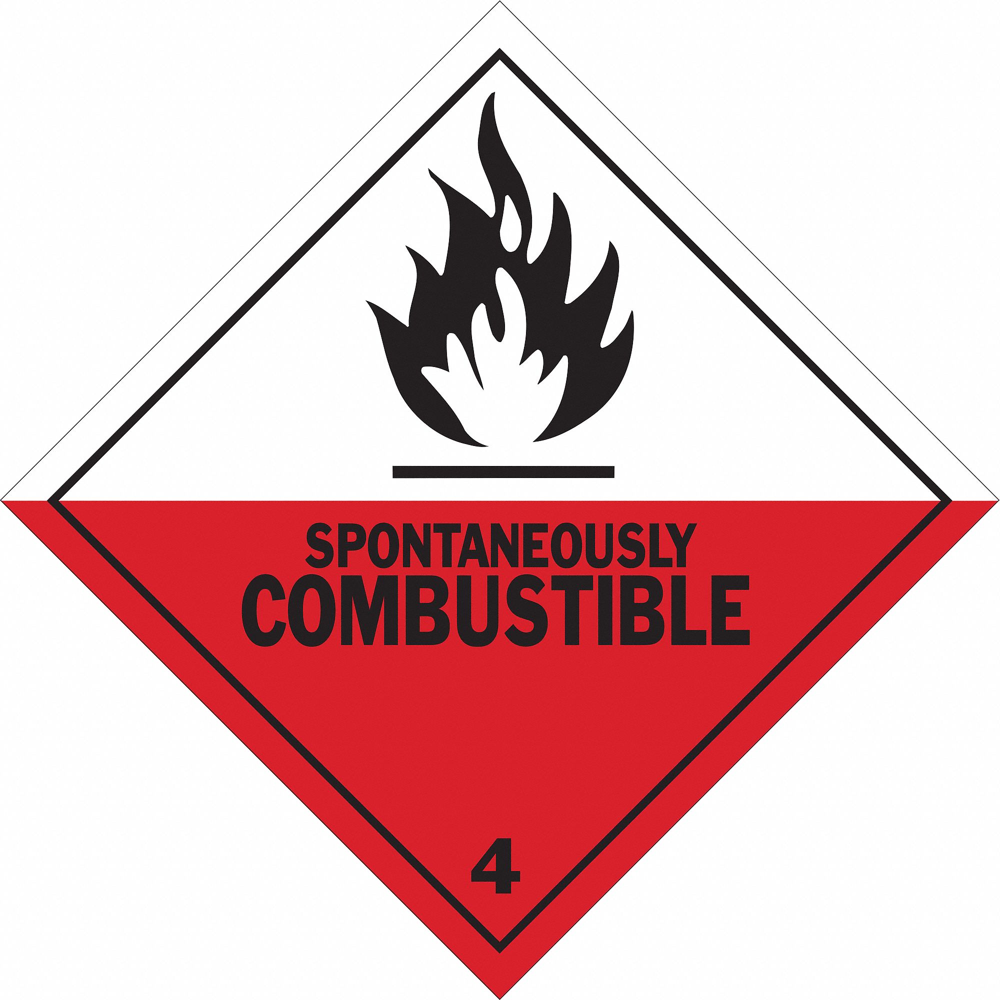 DOT Container Label: Spontaneously Combustible, 4 in x 4 in, 4 in Label Ht, 4 in Label Wd