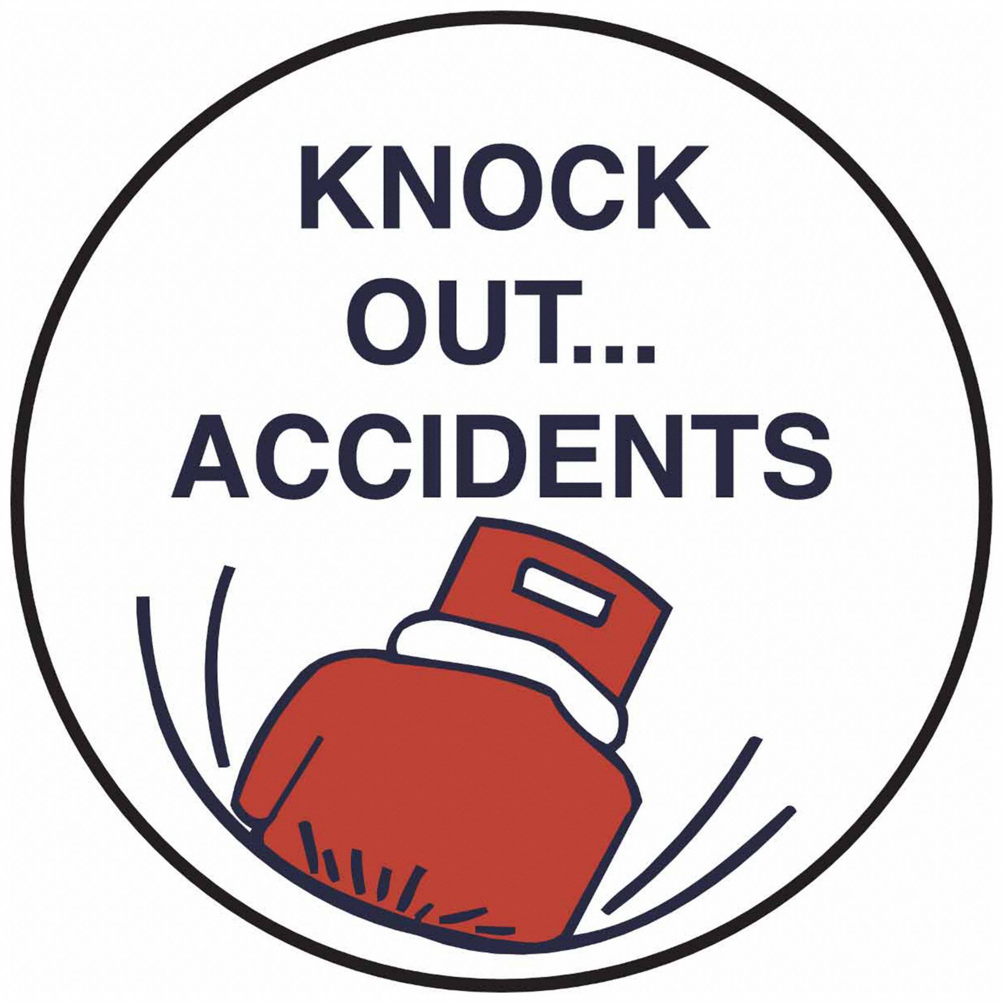 Hard Hat Label: Knock Out... Accidents, 2 in Dia, English, Std, Non-Reflective, Universal, 4 PK