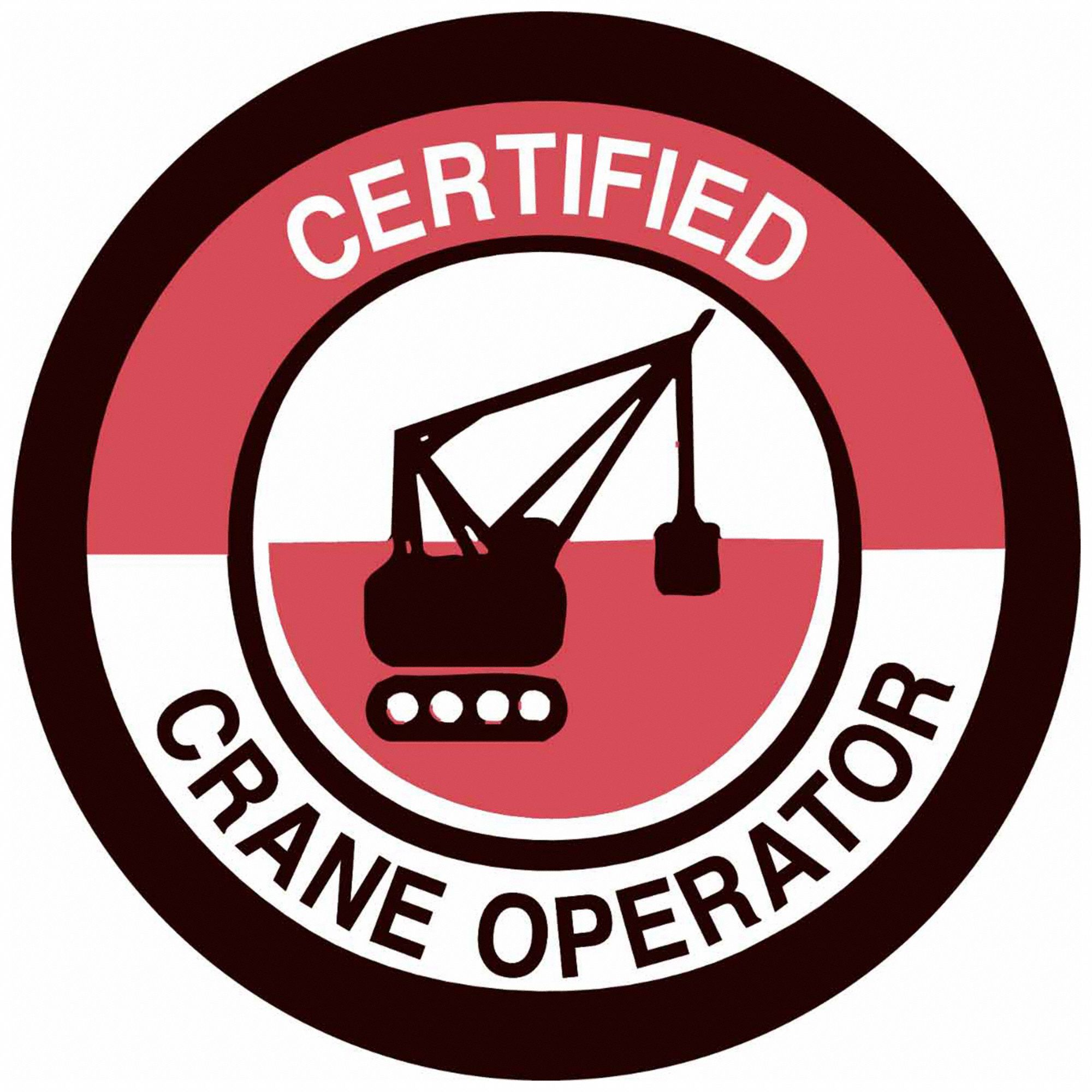 HARD HAT LABEL, CERTIFIED CRANE OPERATOR, 2 IN DIAMETER, ENGLISH, NON-REFLECTIVE, 4 LABELS, CIRCLE, 4 PK