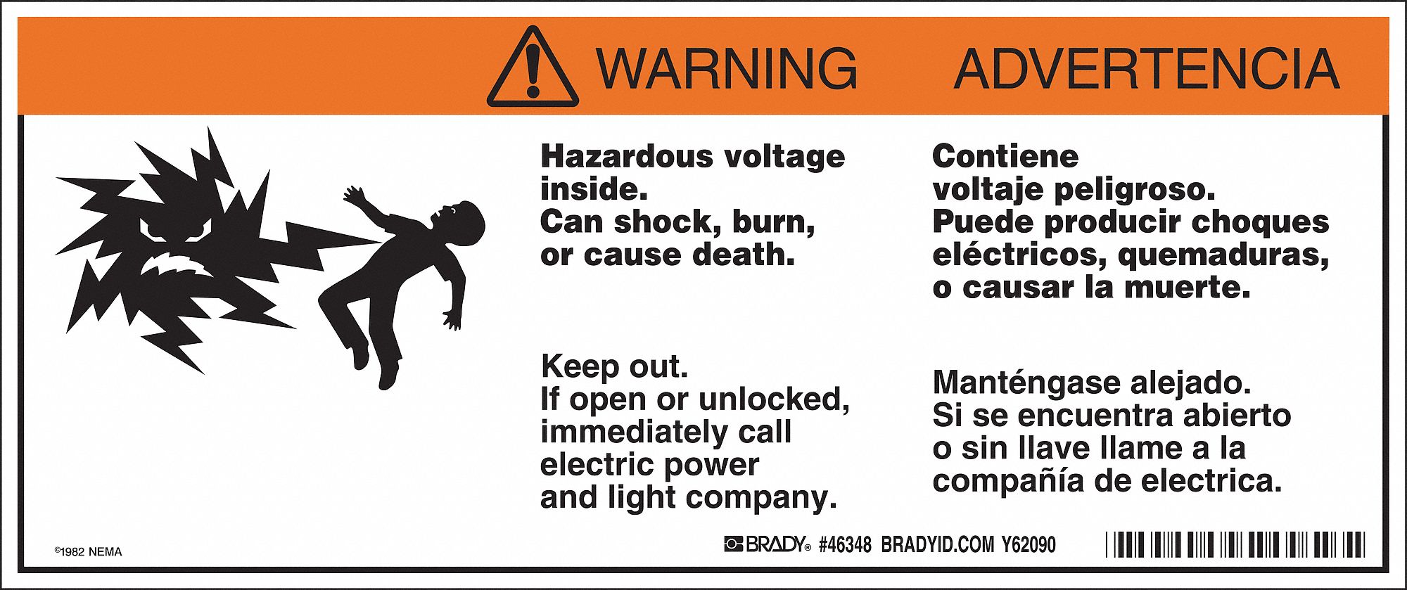 Bilingual Hzrd Volts Label, 4.5inx10.75in