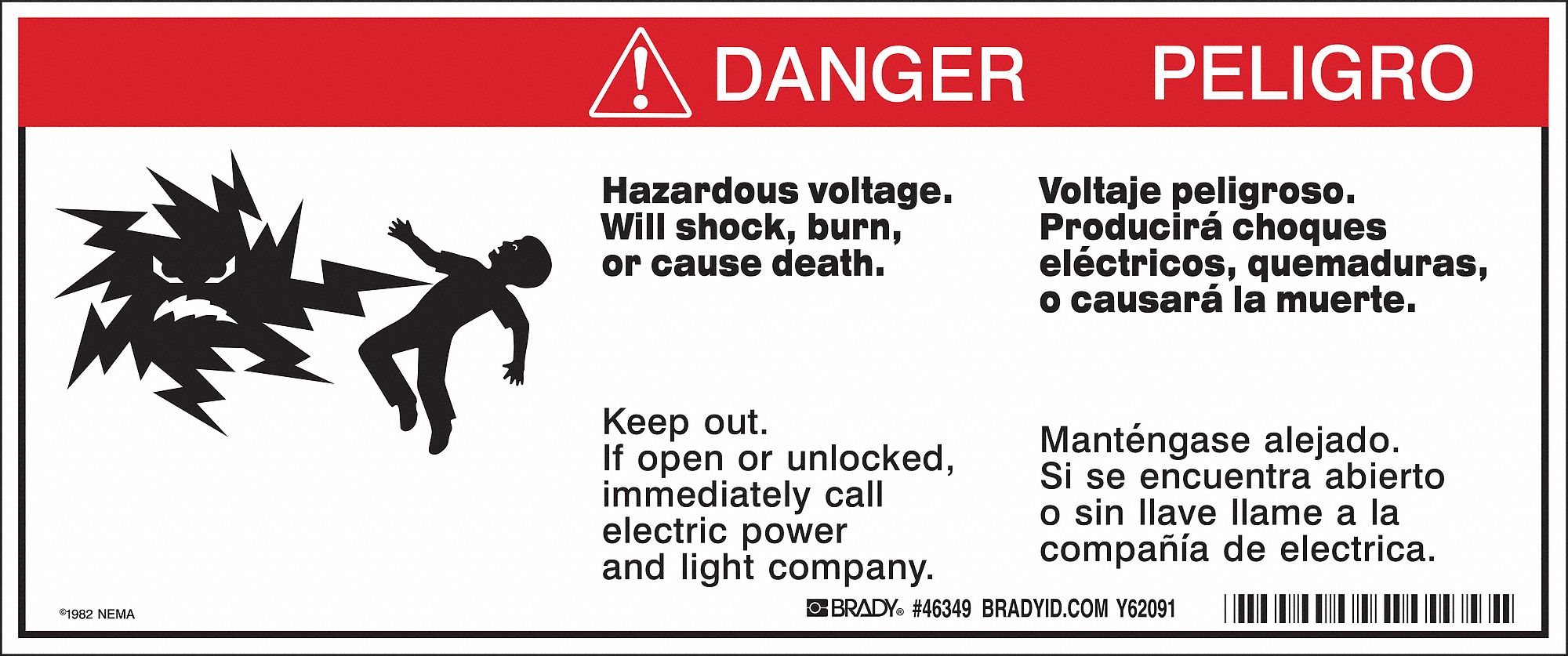 Bilingual Hzrd Volts Label, 4.5inx10.75in