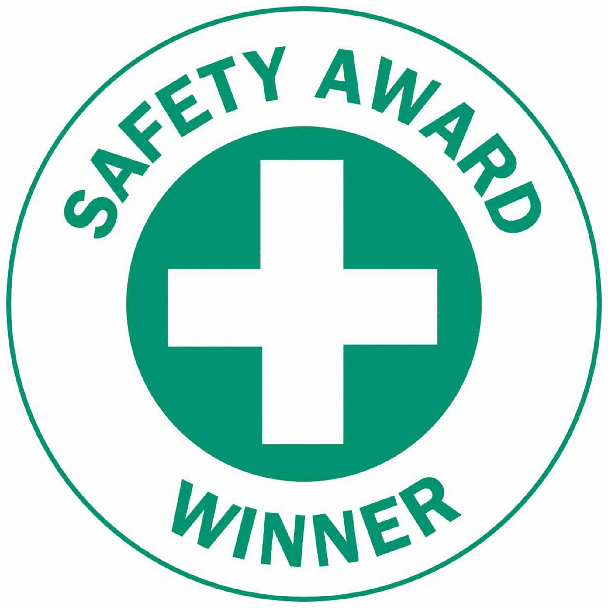 HARD HAT LABEL, SAFETY AWARD WINNER, 2 IN DIAMETER, ENGLISH, NON-REFLECTIVE, 4 PK