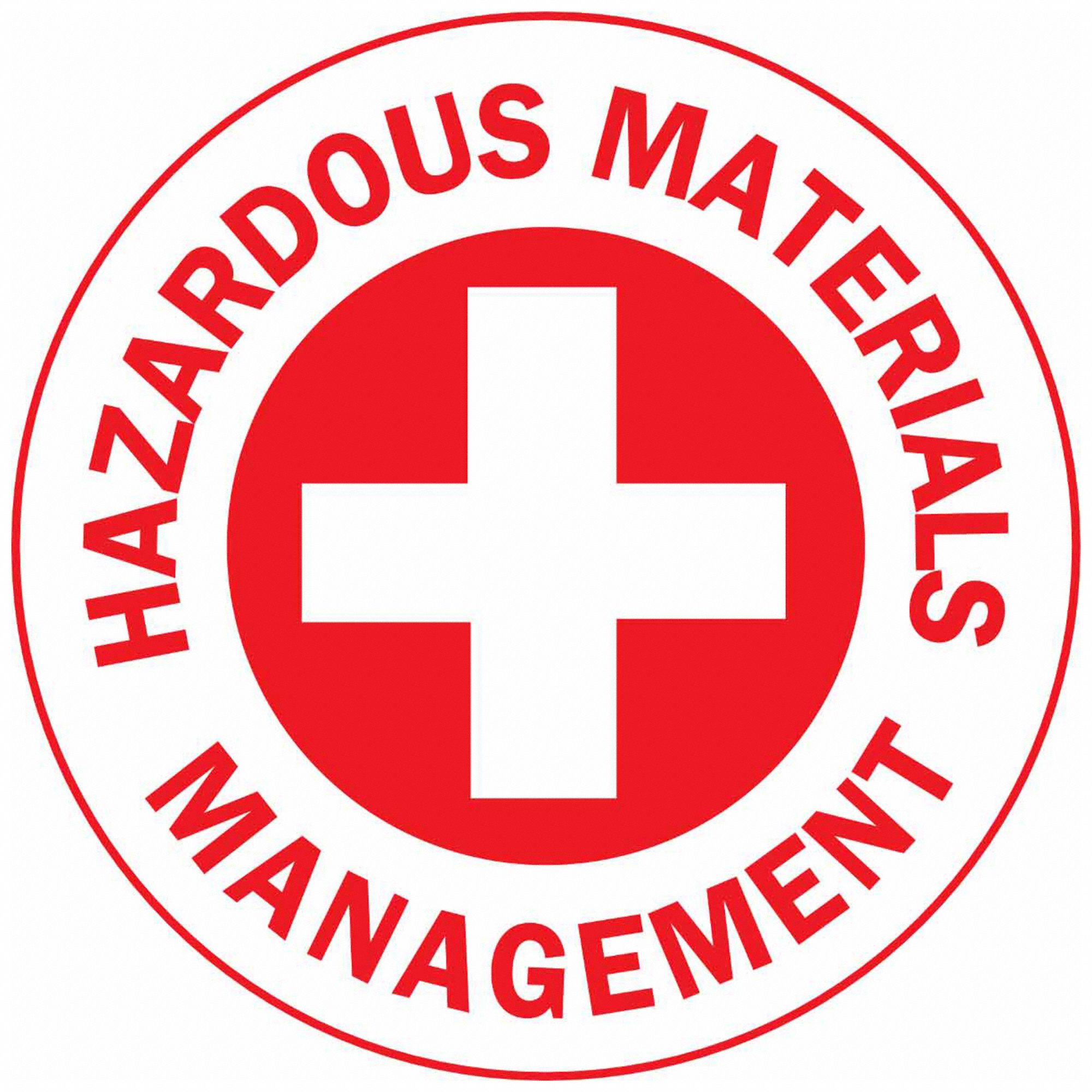 Hard Hat Label: Haz Materials Management, 2 in Dia, English, Non-Reflective, 4 Labels, Circle, 4 PK