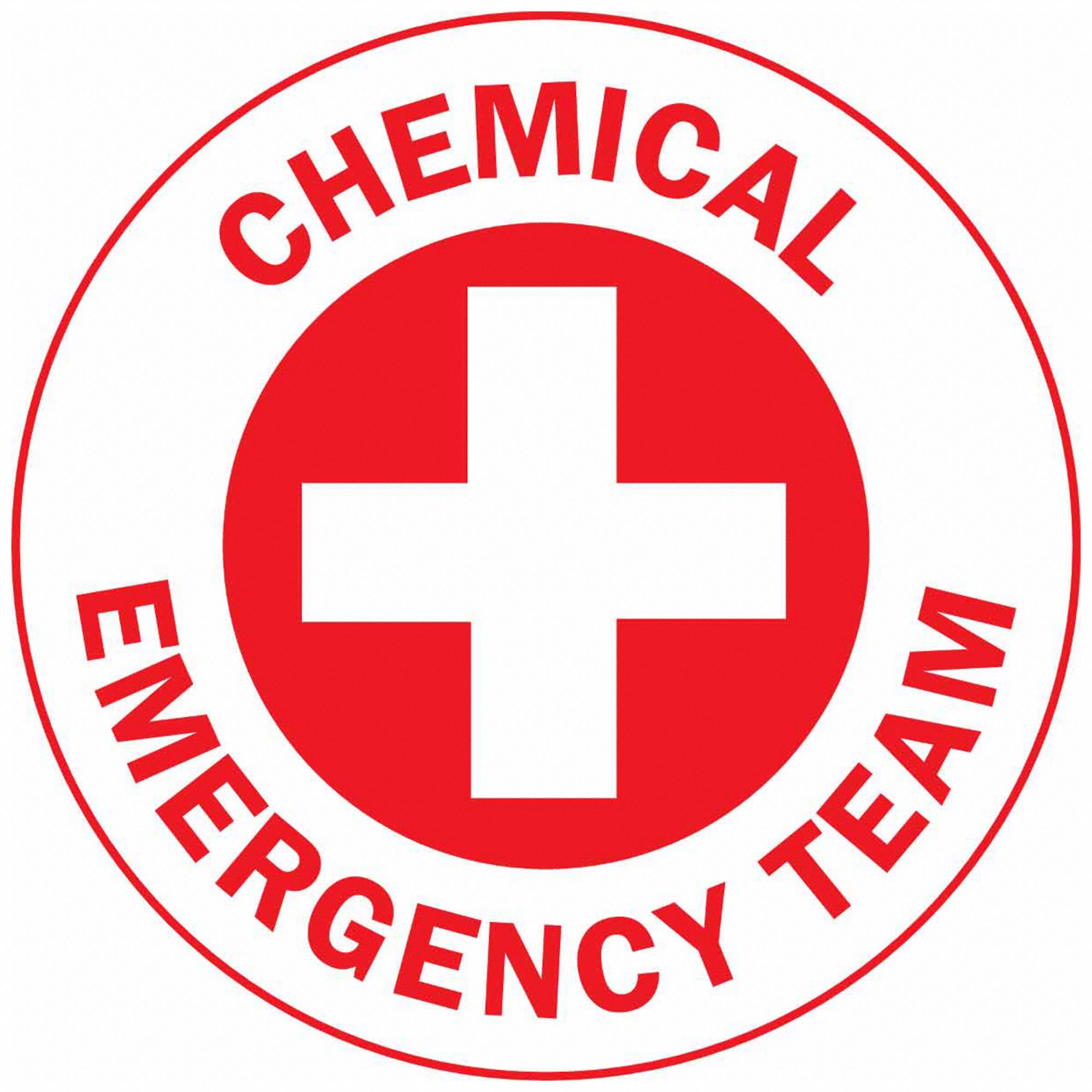 Hard Hat Label: Chemical Emergency Team, 2 in Dia, English, Non-Reflective, 4 Labels, Circle, 4 PK
