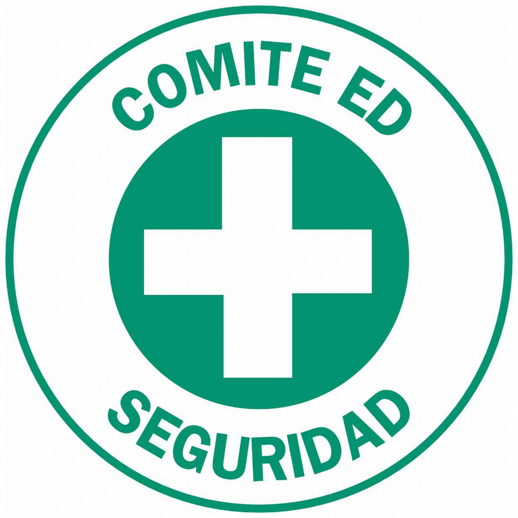 Hard Hat Label: Comite Ed Seguridad, 2 in Dia, English, Non-Reflective, 4 Labels, Circle, Std, 4 PK