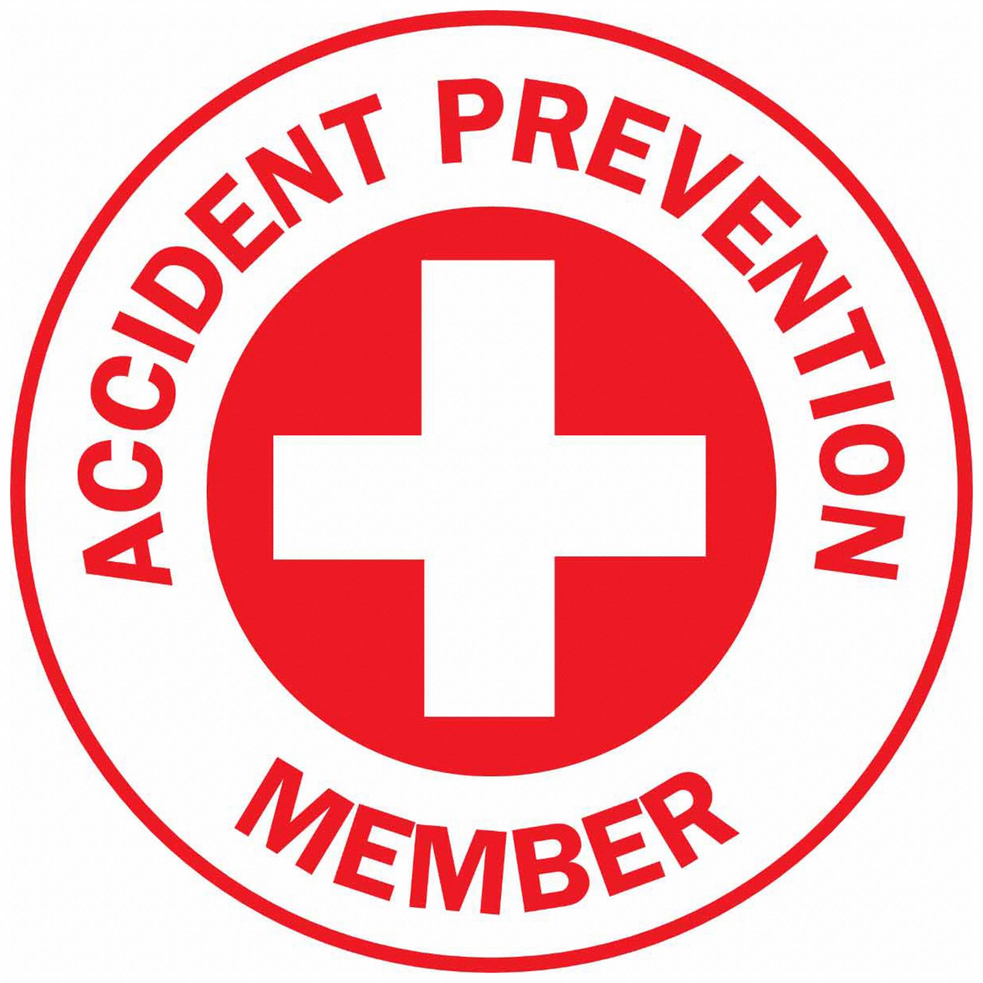 Hard Hat Label: Accident Prevention Member, 2 in Dia, English, Non-Reflective, 4 Labels, Std, 4 PK