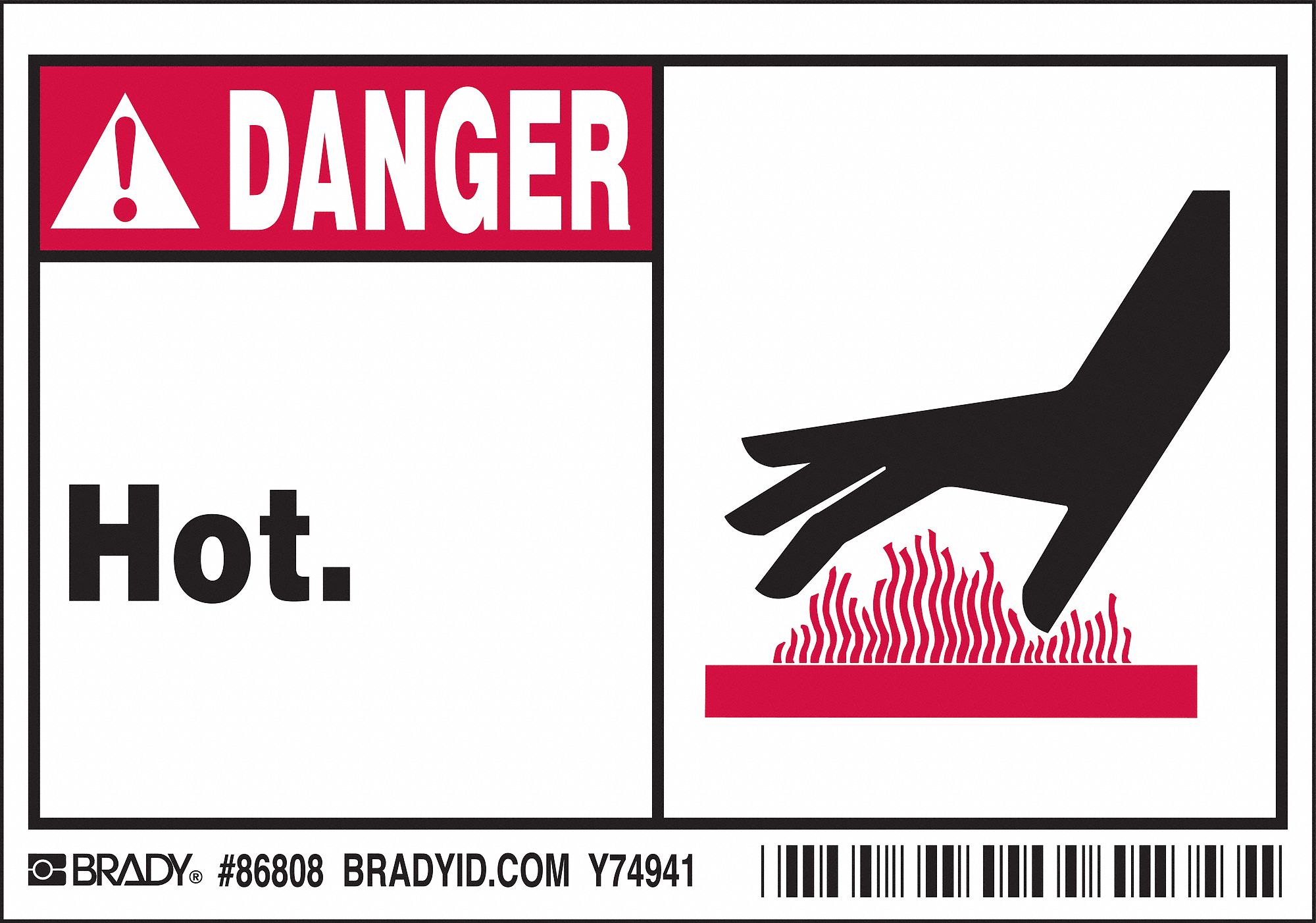 LABEL, POLYESTER, ADHESIVE MOUNT, 3½ IN X 5 IN NOMINAL SIGN SIZE, 0.01 IN THICK, 5 PK, HOT.