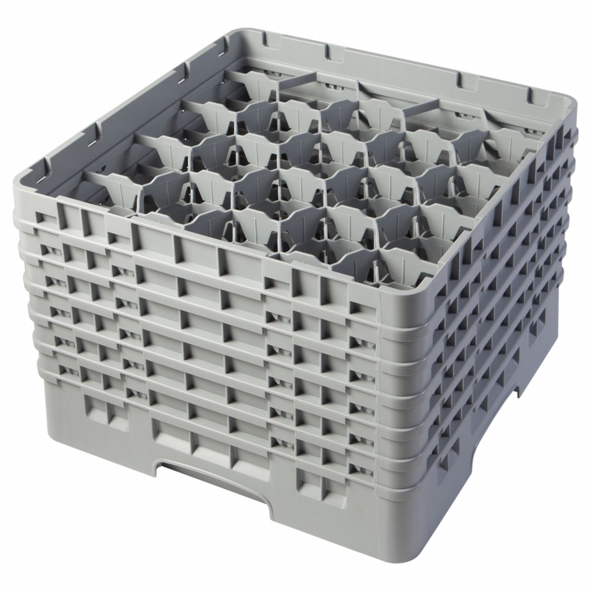 Glass Rack: 19 5/8 in Overall Lg, 19 5/8 in Overall Wd, Soft Gray, Plastic, 20 Compartments