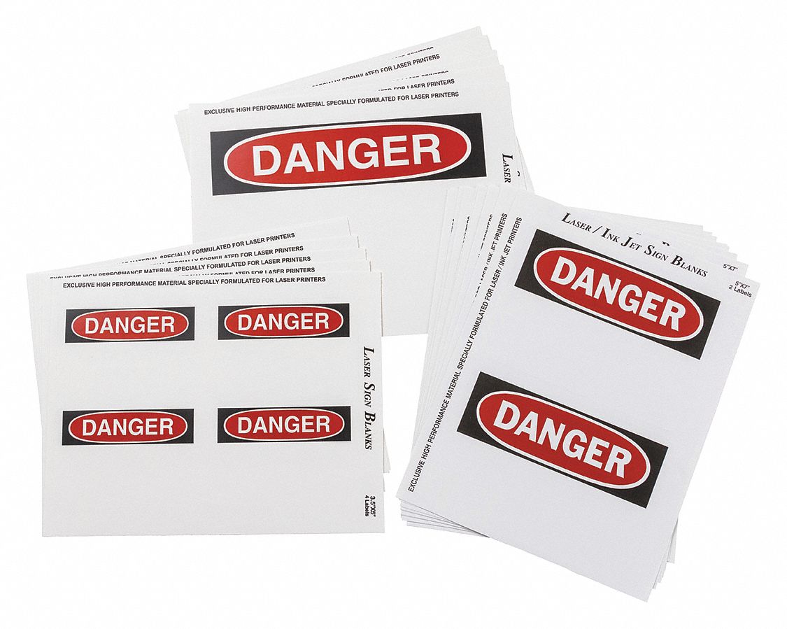 PRECUT LABEL SHEET, 1 51/64 IN X 5 IN, POLYESTER, BLACK/RED/WHITE, 25 PK