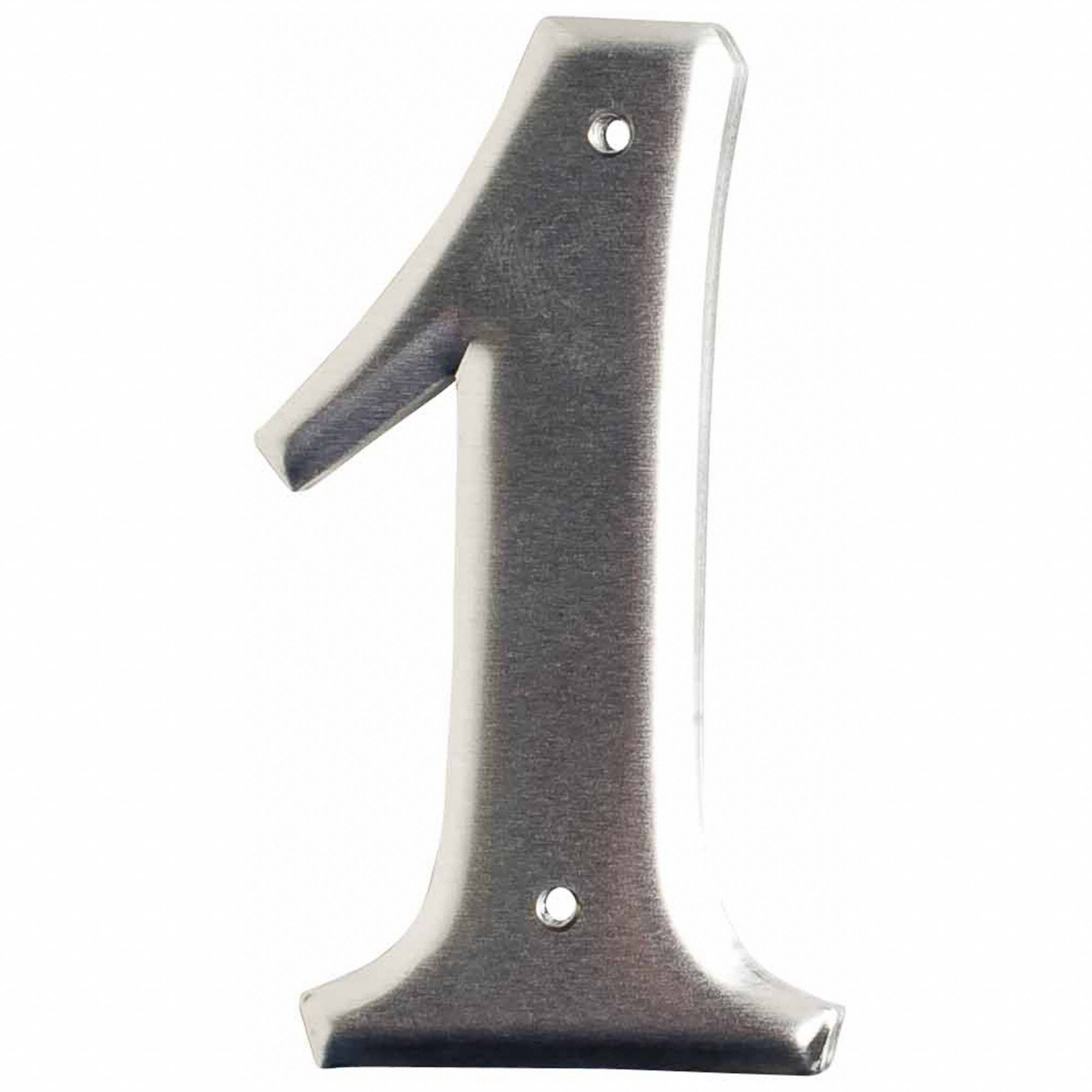 Number Label: 1, Silver, 3 in Character Ht, 2 in Overall Wd, Uppercase, 10 Pieces, (10) Packs, 10 PK