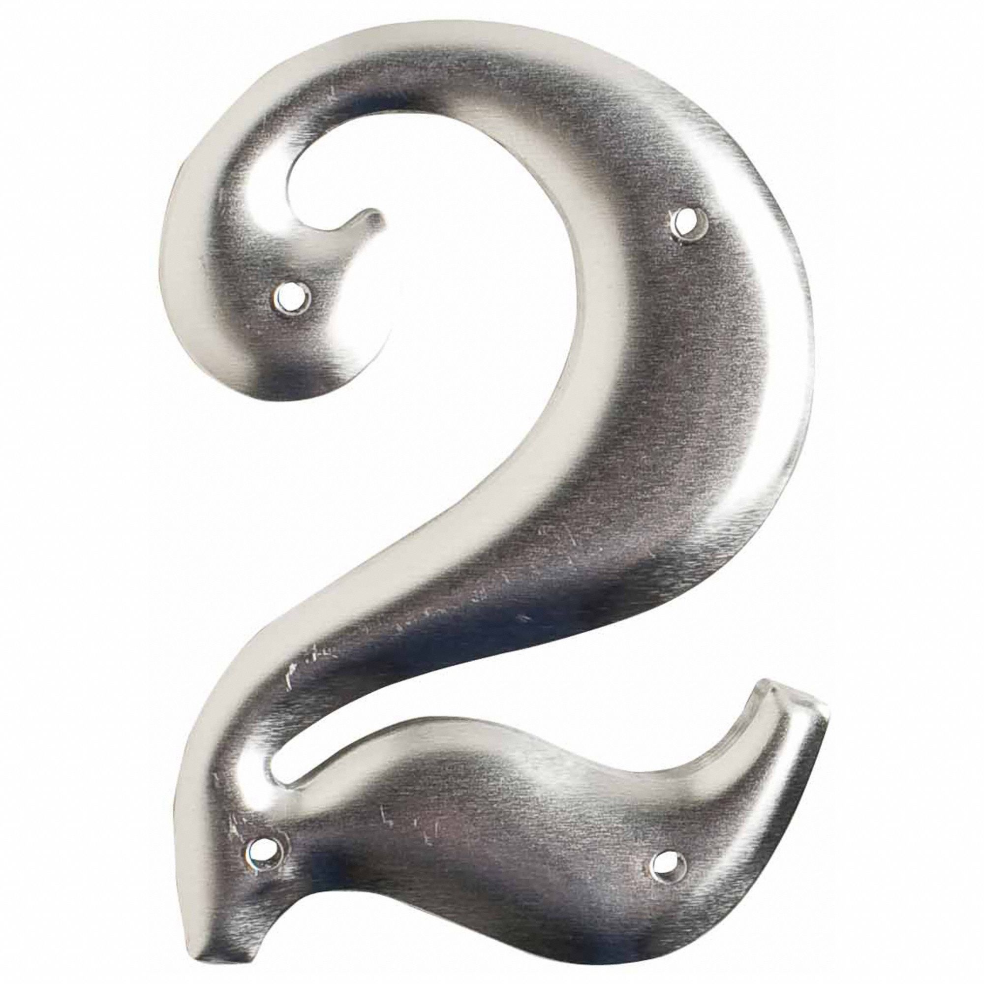 Number Label: 2, Silver, 3 in Character Ht, 2 in Overall Wd, Uppercase, 10 Pieces, (10) Packs, 10 PK