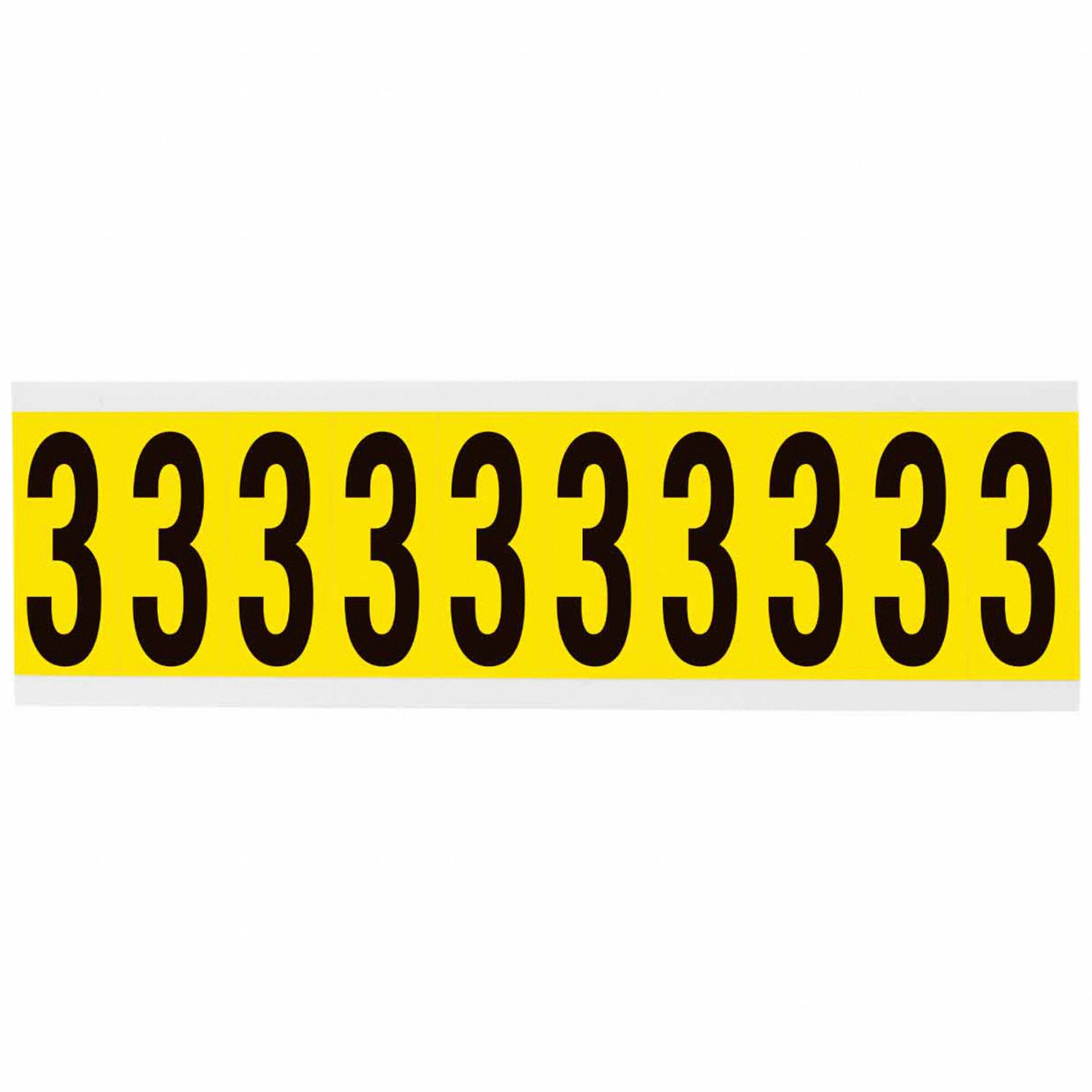 Number Label: 2 in Character Ht, Indoor Only, Non-Reflective, Gothic, Black, 3, Die Cut, Uppercase