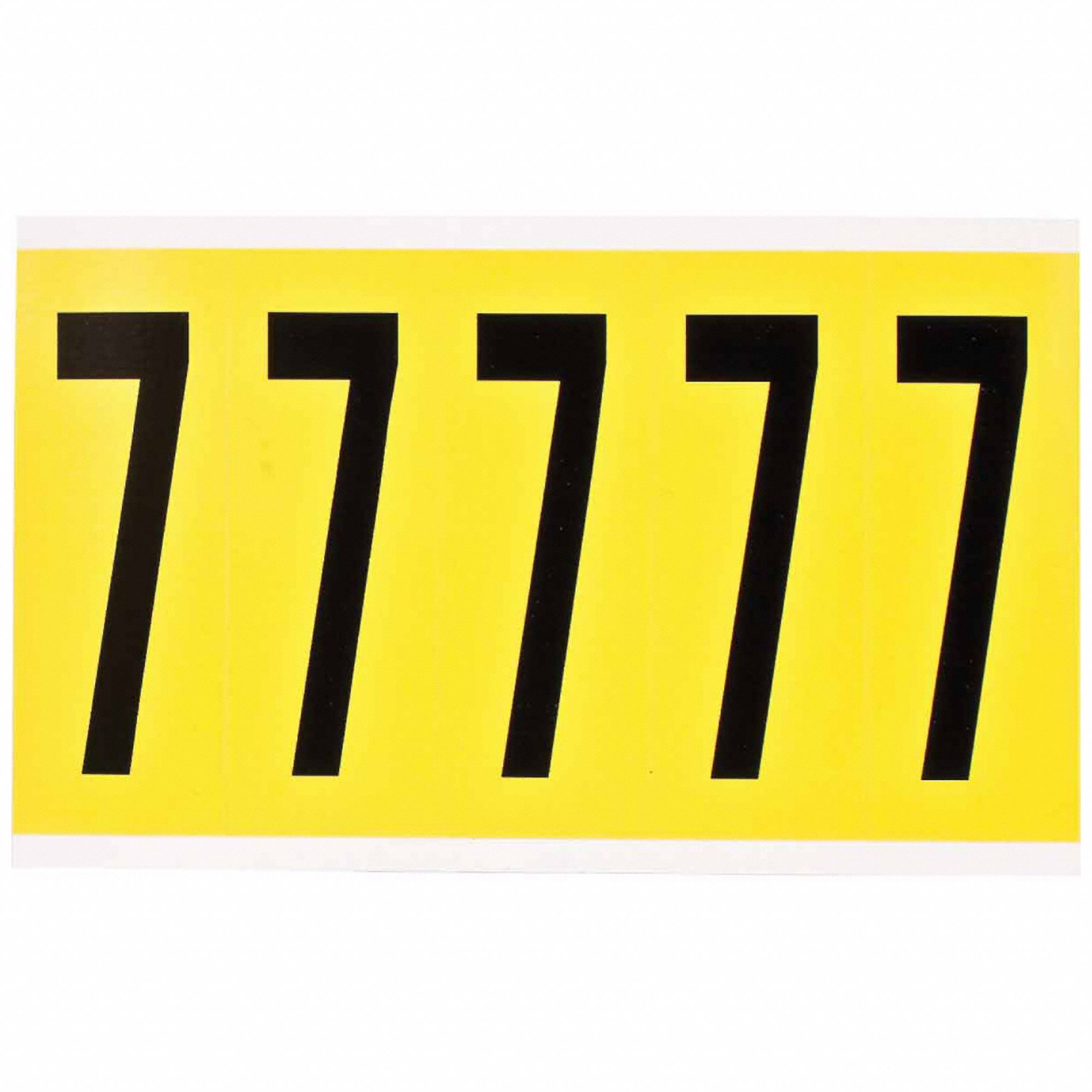 Number Label: 4 in Character Ht, Indoor Only, Non-Reflective, Gothic, Black, 7, Die Cut, Uppercase